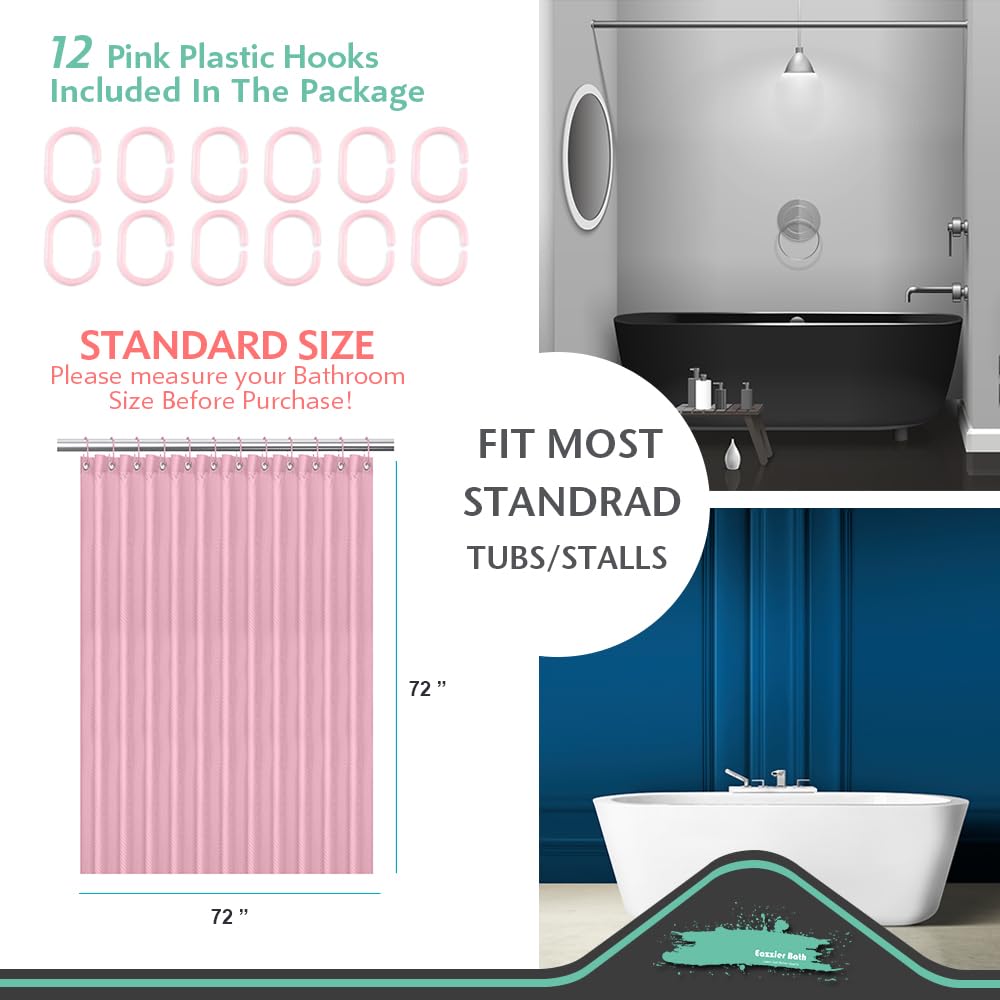 Eazzier Bath Lady Pink Fabric Shower Curtain Or Liner - Waffle Weave Textured Thin Cloth Shower Curtains For Bathroom, Light Wei