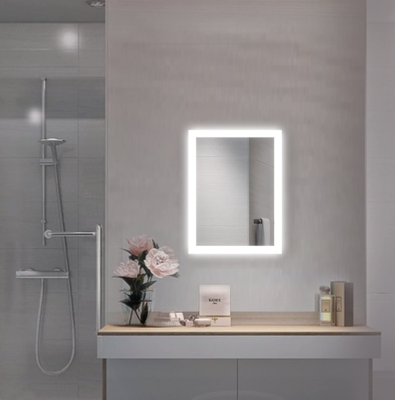 Krugg Small LED Bathroom Mirror 15 Inch x 20 Inch  Lighted Vanity Mirror Includes Dimmer & Defogger   Wall Mount Vertical or Horizontal Installation