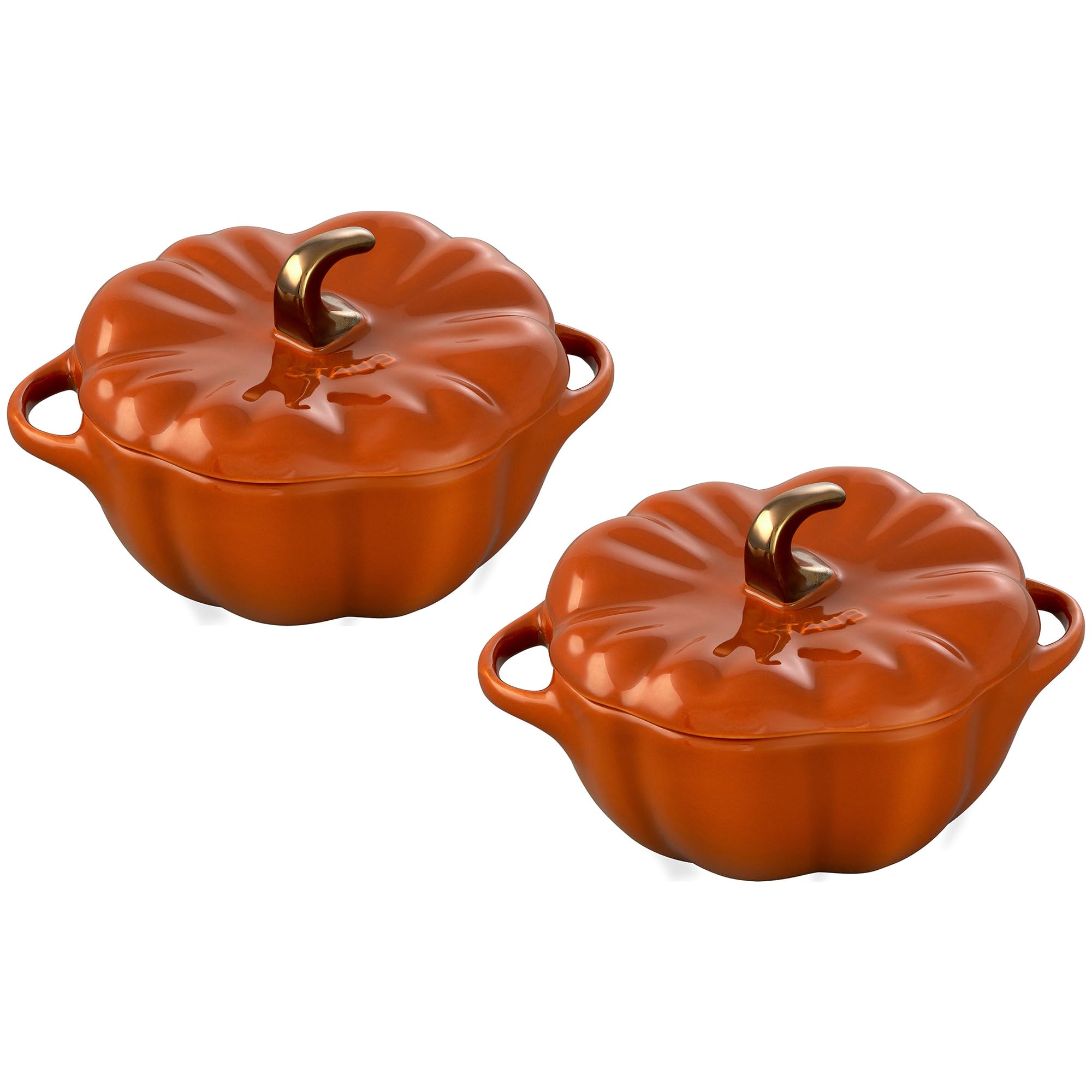 Staub Ceramic 2-pc 24-oz Petite Pumpkin Cocotte Set - Burnt Orange