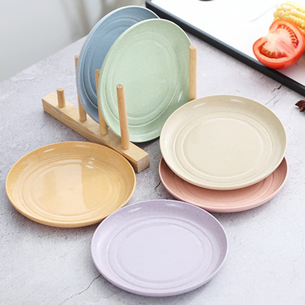 Zgwansui 5 Pack Wheat Straw 6 Inch Plates, Small Dinner Plates, Round Dishes With Raised Edge, Reusable Salad Plates Set, Unbrea