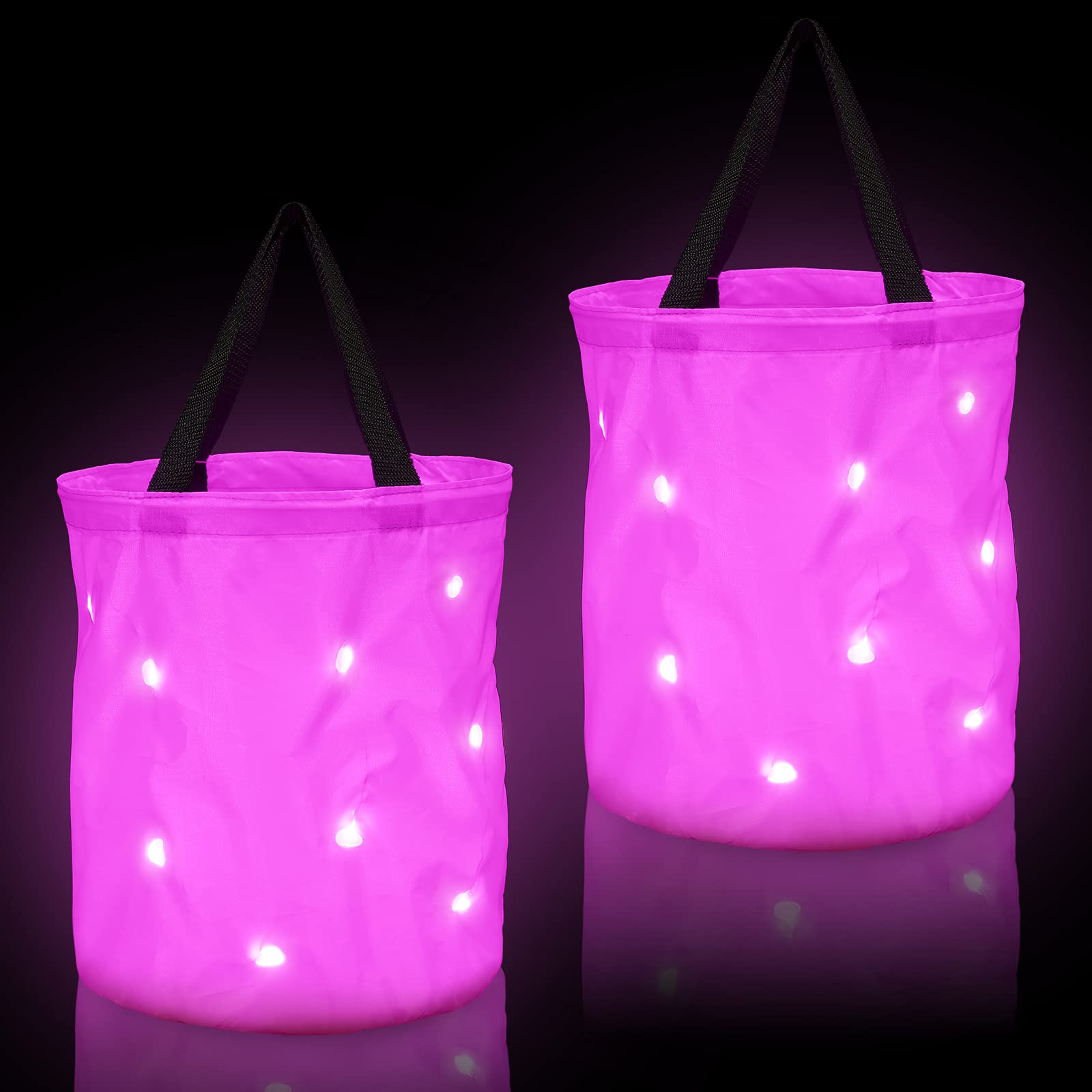 2 Pieces Led Light Halloween Candy Bags Light Up Halloween Bucket Trick Or Treat Bags Light Up Candy Bags Multipurpose Reusable
