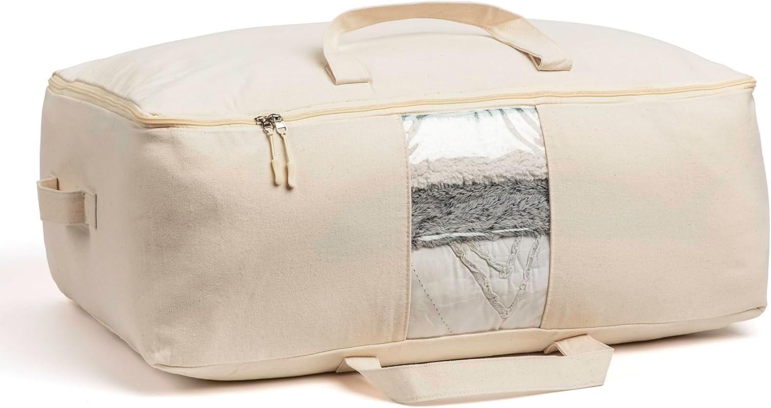 Golden Bird Large Canvas Comforter Storage Bags Closet Organizer For Clothes Sweater Blanket Clothes Organizer With Dual Zipper 