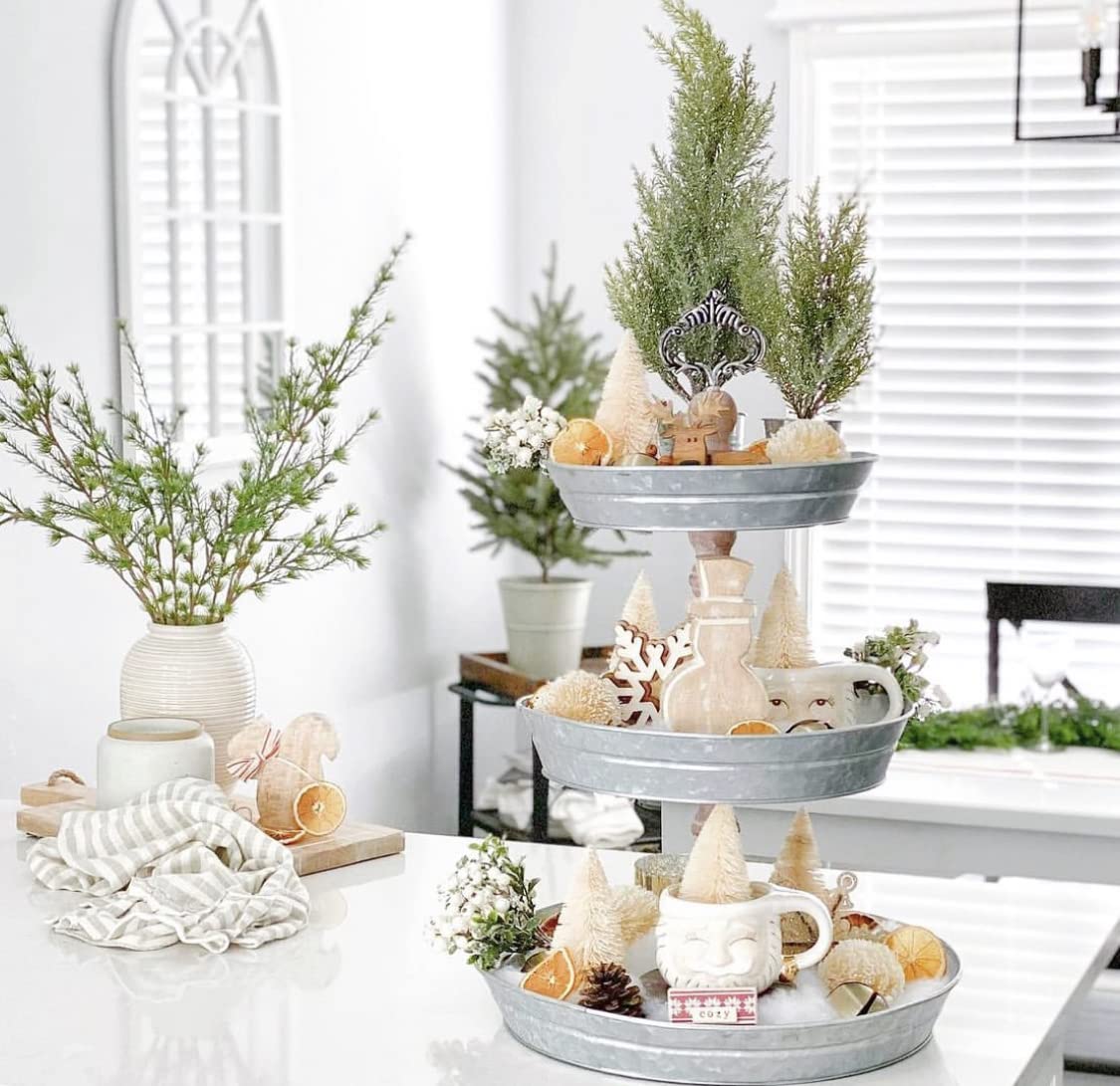 3 Tiered Tray Stand [Xl] - Stunning, Extra Large Three Tiered Tray Stand, Farmhouse Tiered Tray, Cookie Display Stand, Metal Ser