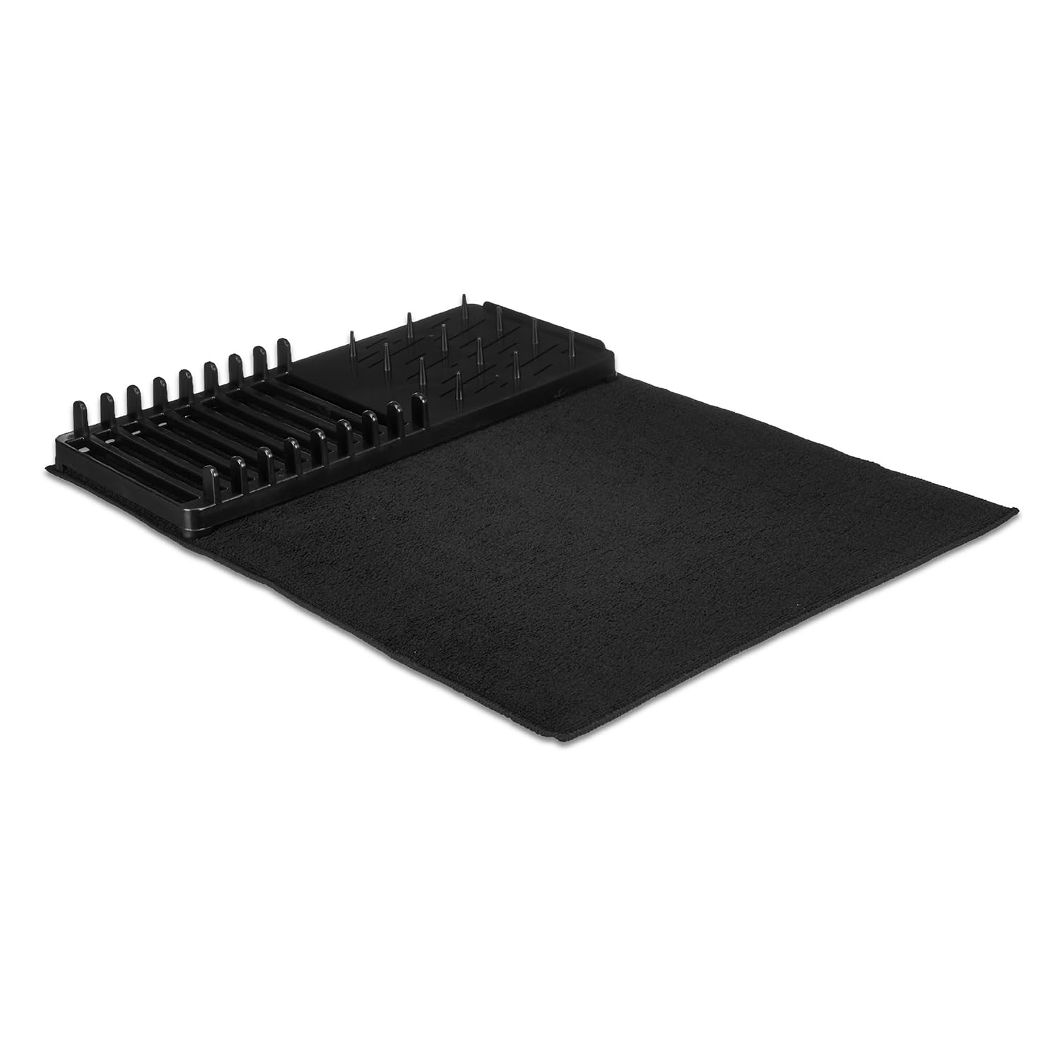 Amazon Brand  Solimo Dish Drying Mat With Plastic Bowl & Plate Rack For Kitchen Counter | Utensil Drying Rack | Drainer Mat (Se