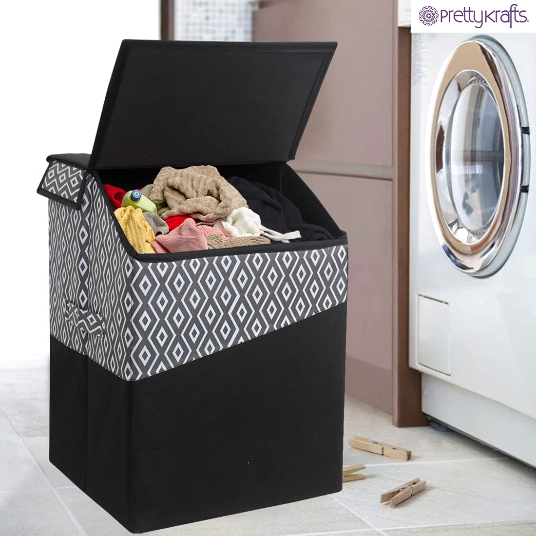 Prettykrafts 75 Ltr Foldable Laundry Basket For Clothes | Jute Laundry Bag | Washing Clothes Storage Basket | Toy Storage Organi