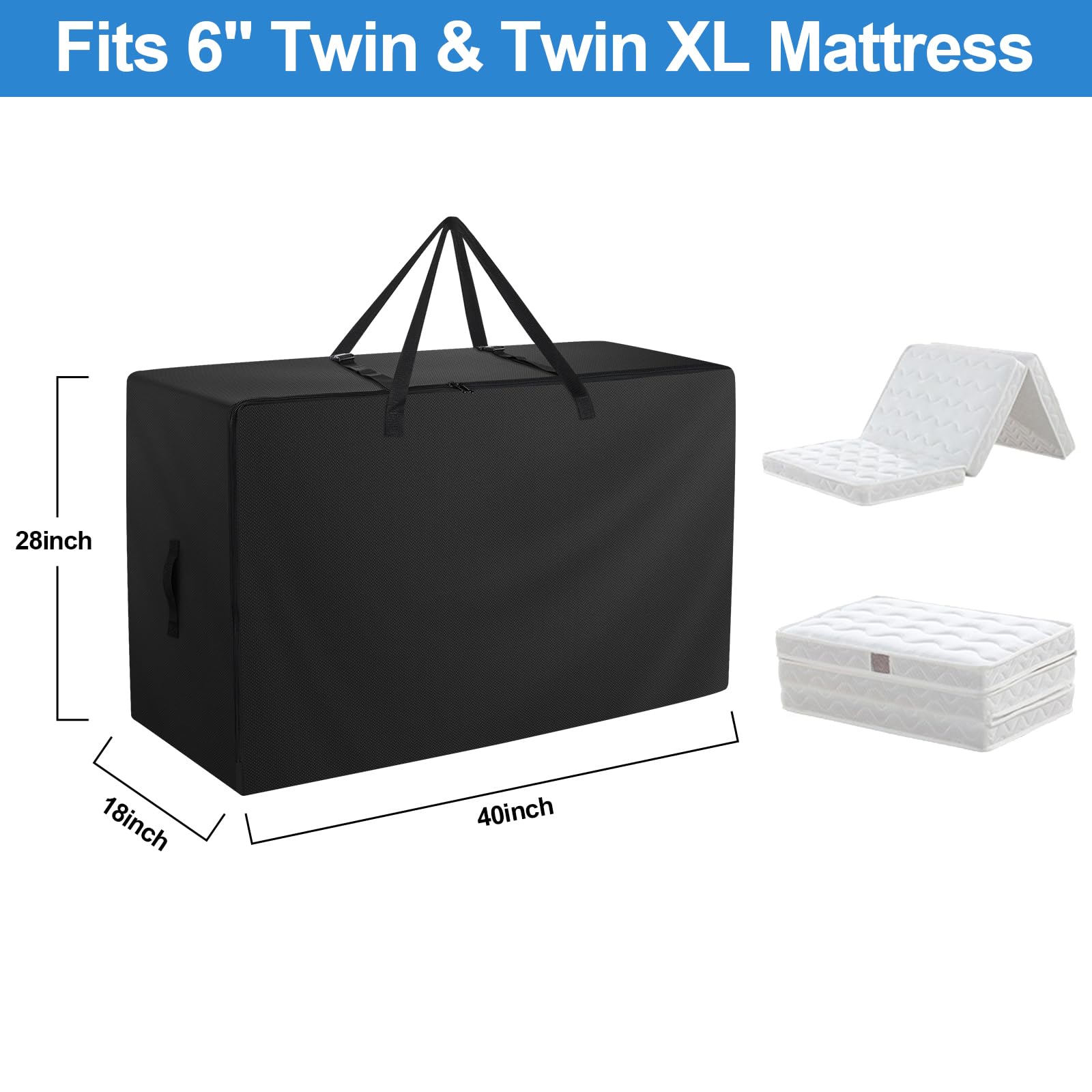 Folding Mattress Bag - 600D Oxford Cloth Heavy Duty Carry Case For Tri-Fold Guest Bed Mattress (Fits 6'' Twin & Twin Xl Mattress