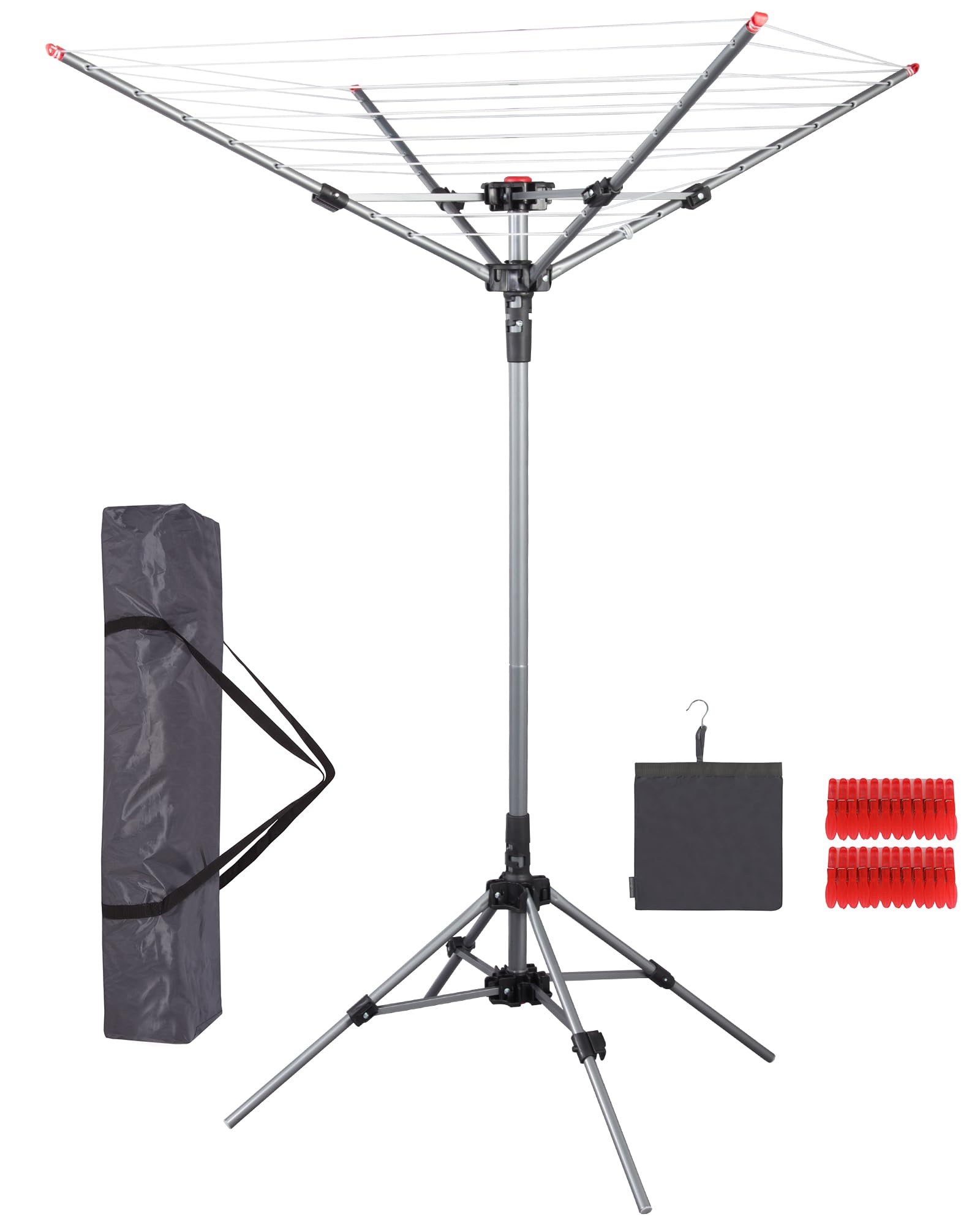 Storage Maniac Outdoor Umbrella Drying Rack, 8 Lines With 82 Feet Drying Space, Steel Frame & Adjustable Height, 4-Arm Umbrella