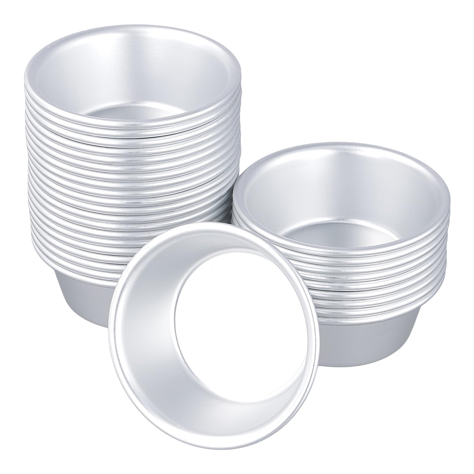 SHEUTSAN 30 Pack Individual Muffin Mold, 3 x 2.2 x 1.2 Inch Round Aluminium Cake Pan, Small Baking Tins for Cupcake, Egg Tart, Q