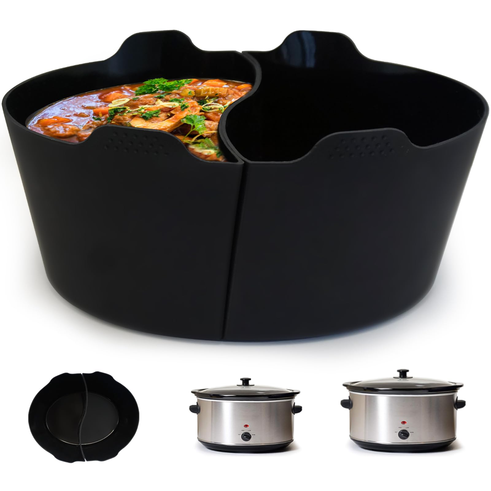 Magikichen Silicone Crock pot Liners,Slow Cooker Liners,6-7 Quart Oval Reusable Crock pot Divider Insert,BPA-Free, Dishwasher Sa