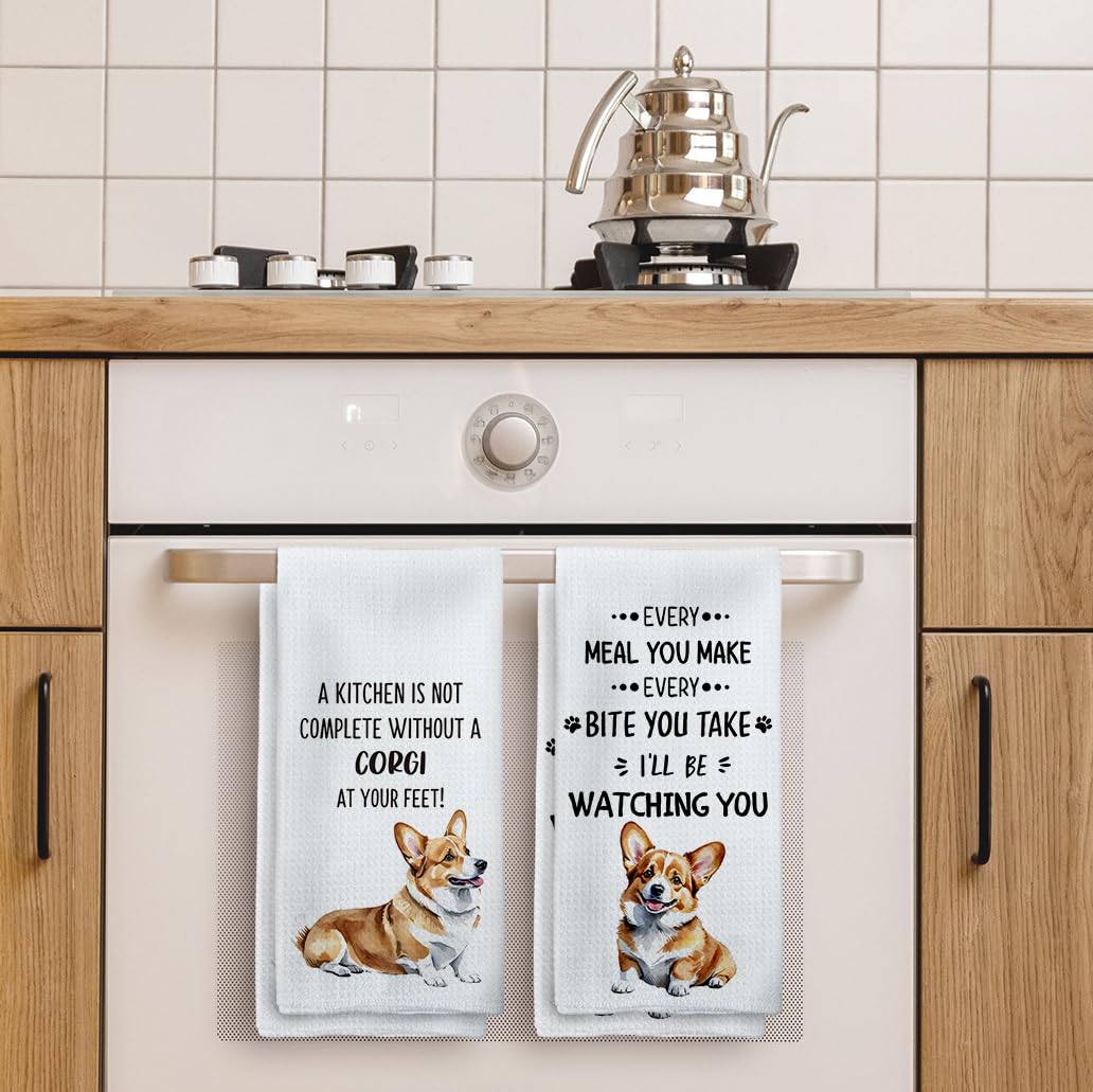 Tzhim Corgi Gifts Kitchen Towels Set Of 2, Corgi Gifts For Corgi Lovers Women, Corgi Dog Dishcloths Dish Towels Tea Towels For K