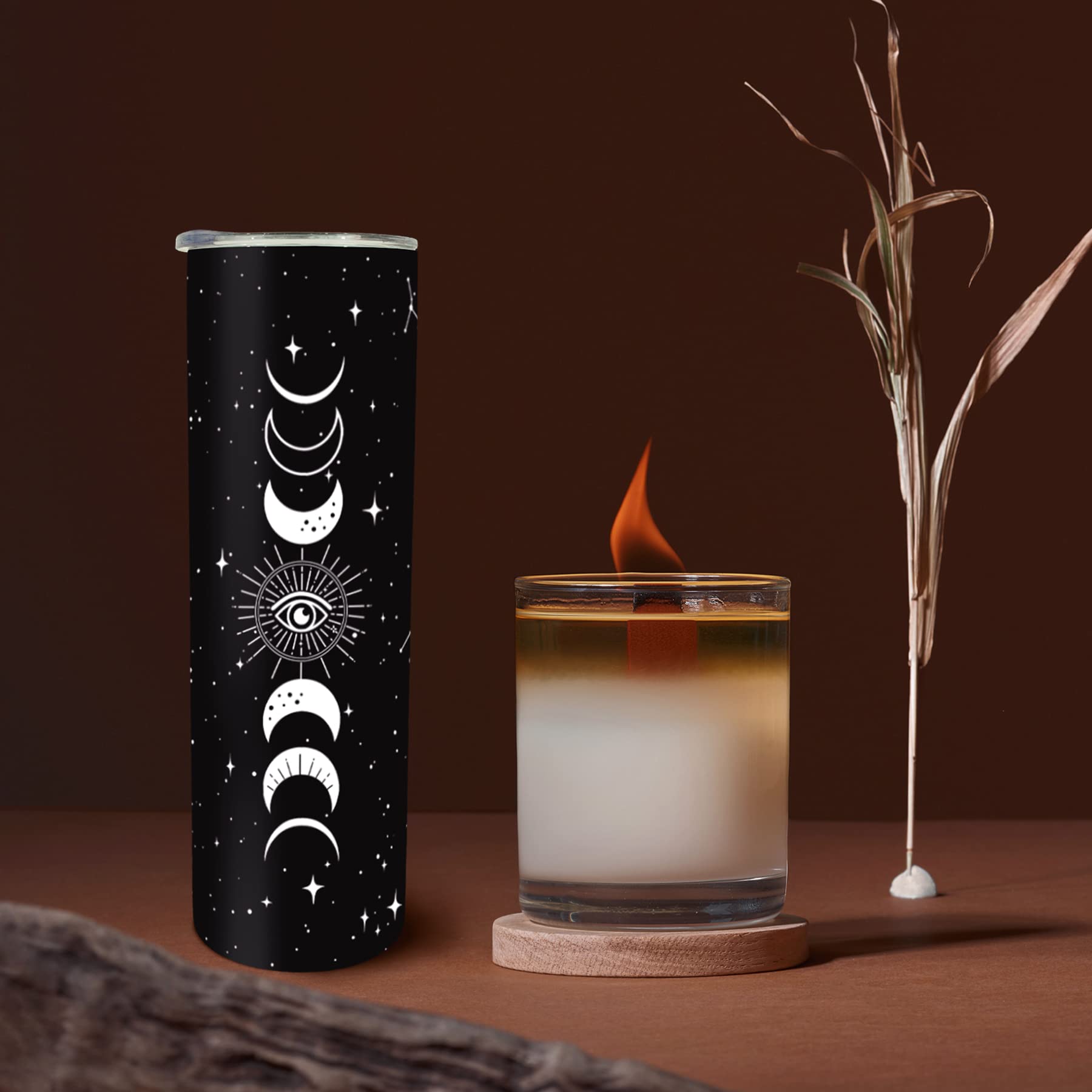 Goth Moon Tumbler With Lid And Straw, Moon Phase Gothic Decor, Black Vacuum Insulated Stainless Steel 20 Oz Witchy Tumbler Cup-
