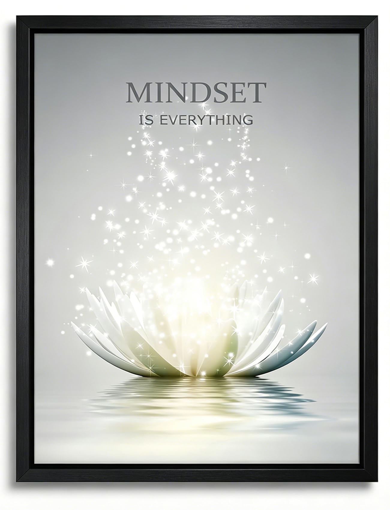 Floating Framed Zen Wall Art,White Lotus Flower Canvas Prints, Just Breathe Picture Poster for Office Spa Yoga Meditation Room B