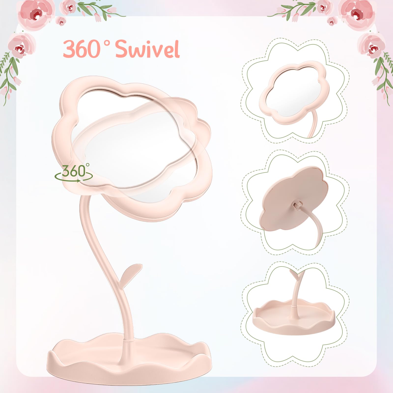 Glikceil 8 Pcs Flower Shaped Mirror Spa Party Makeup Mirror Sleepover Party Favor For Spa Sleepover Slumber Birthday(Pink, White
