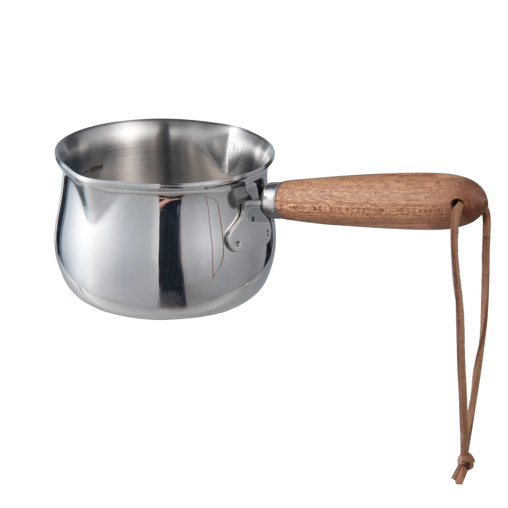 Imeea Mini Milk Warmer Pot 8.5Oz/250Ml Butter Warmer 18/10 TriPly Stainless Steel Small Milk Saucepan With Wood Handle