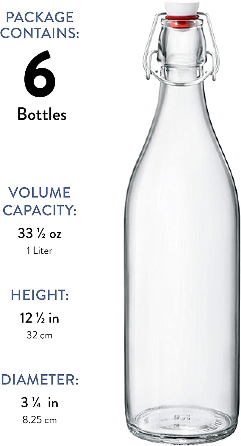 Bormioli Rocco Giara Swing Top Bottles 33 A Ounce1 Liter (6 Pack) Round Clear Glass Grolsch Flip Top Bottle With Stopper