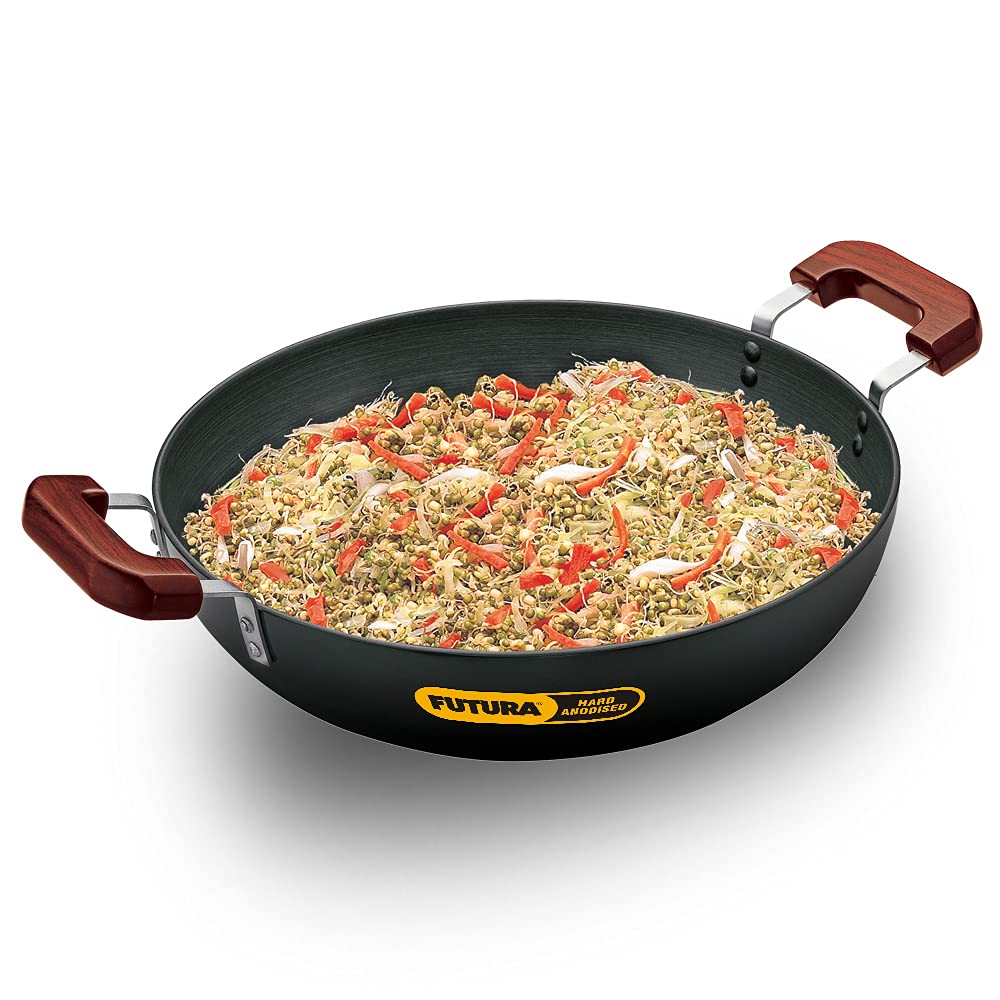 Hawkins Futura 7.5 Litre Deep Fry Pan, Hard Anodised Kadai, Flat Bottom Kadhai, Big Kadai, Black (Ad75)