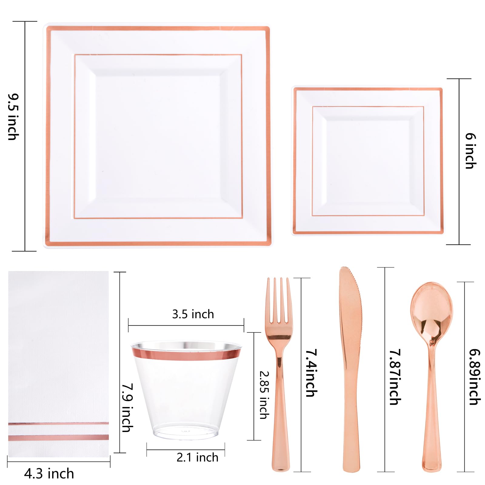 Festiva 350Pcs Rose Gold Plates And Napkins Party Supplies-Square White And Rose Gold Plates Disposable Dinnerware Include Plate