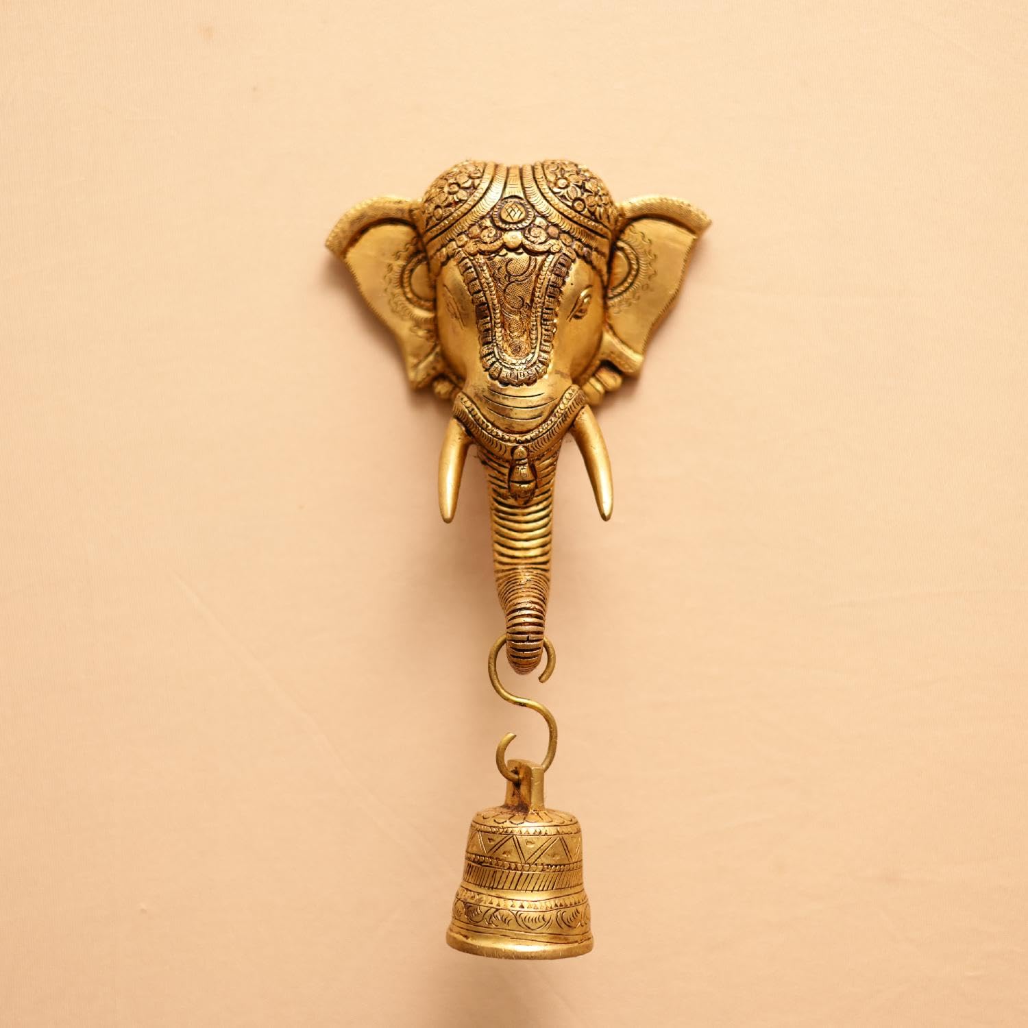 Brass Elephant Bell 26 Cm, Brass Ganesha Bell For Wall Hanging For Home Entrance Decor | Room Decor | Ganesh Idol, Ganpati Idol|