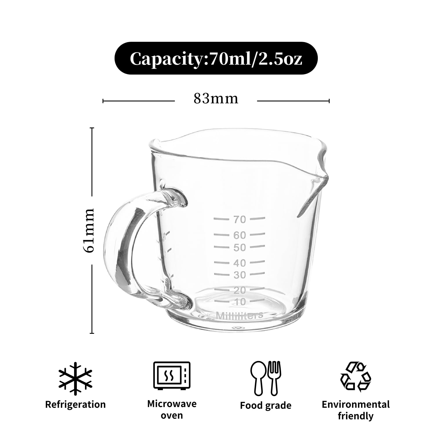 BCnmviku Espresso Shot Glass 3-Ounce Triple Pitcher Barista Double Spouts With Pouring Handle (2 Pack)