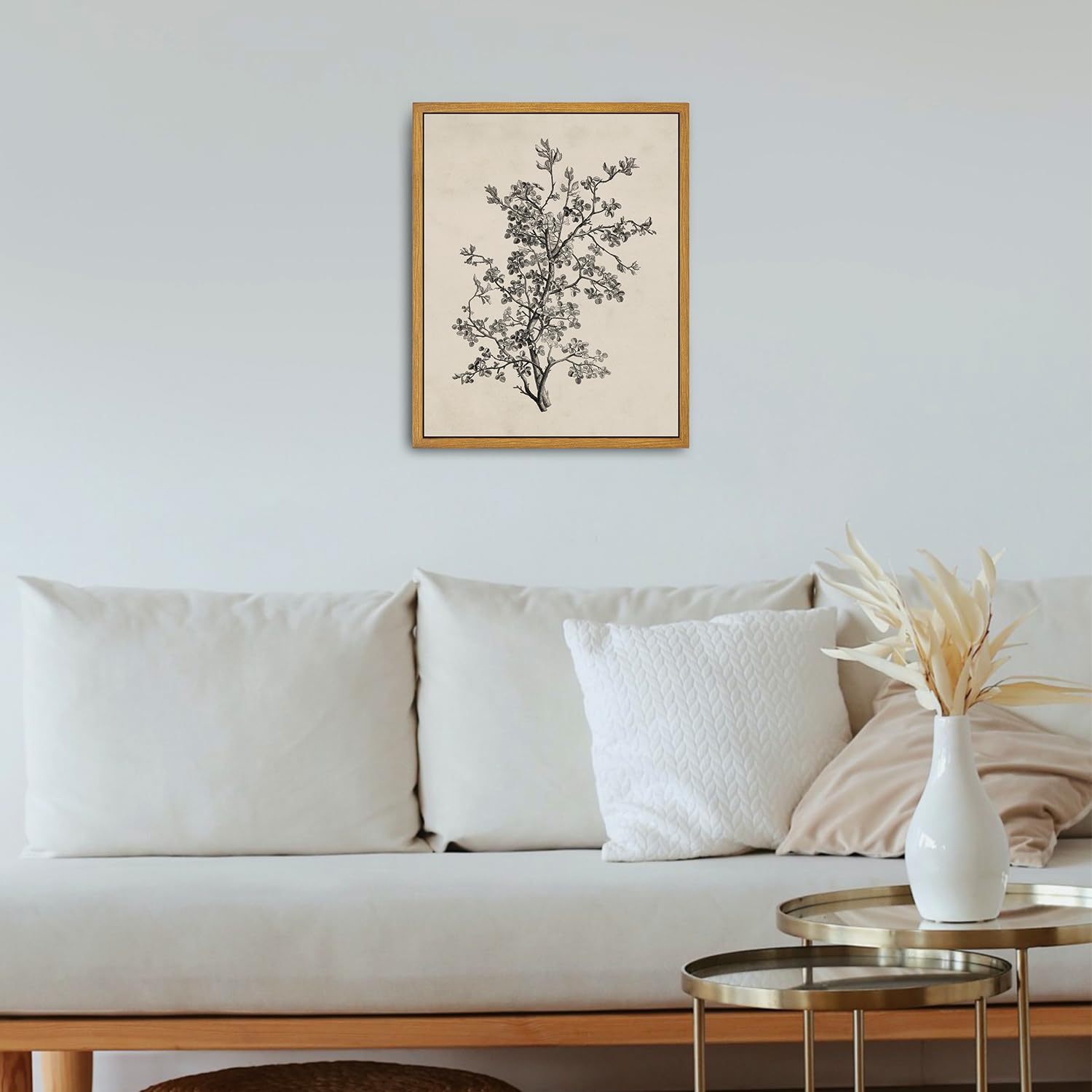 Roslynity Framed Canvas Wall Art Vintage Print Botanical Sketch Floral Nature Flower Neutral Rustic Country Retro Aesthetic Artw
