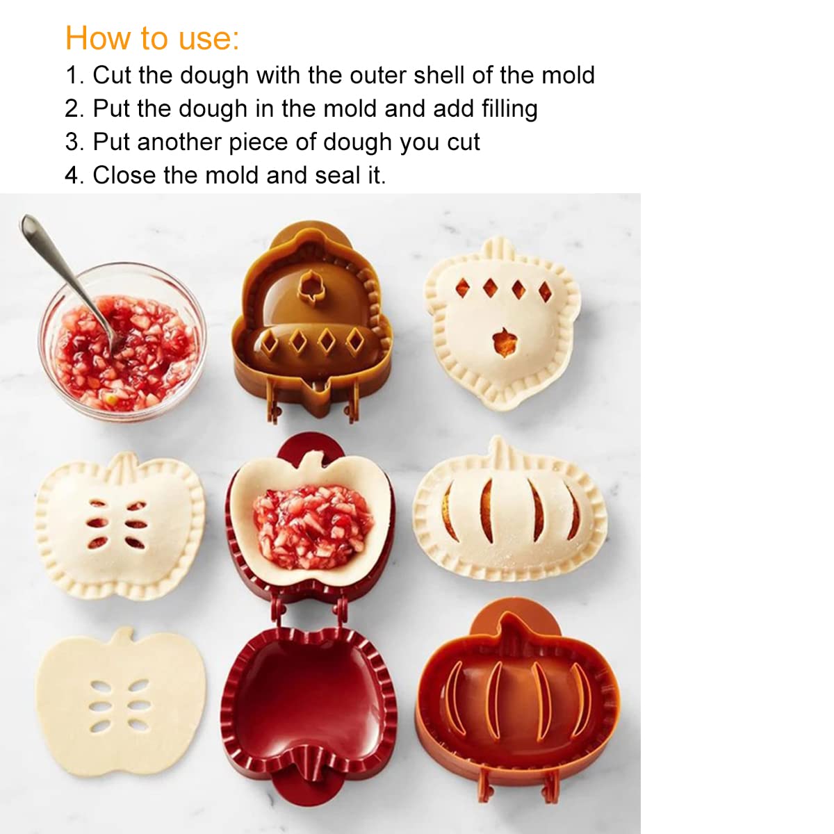 6 Pack Hand Pie Molds For Baking - Dough Presser Mini Pocket Pie Molds - Fall Thanksgiving Hand Pie Press Mold Maker - Halloween