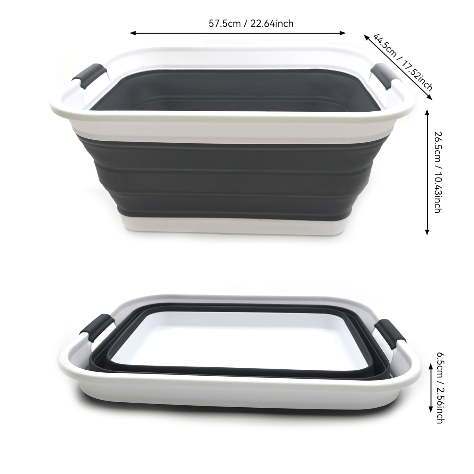 SAMMART 42L(11 gallon) Collapsible Plastic Laundry Basket-Foldable Pop Up Storage Container-Portable Washing Tub-Space Saving Basket Water capacity 34L(9 gallon) (1 Rectangular - strengthen  Black)