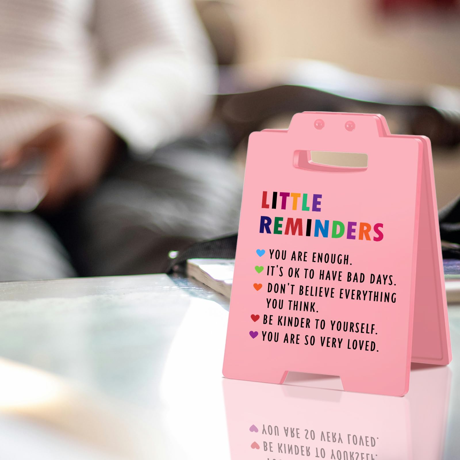 Little Reminders Desk Sign - Motivational Pink Office Decor for Women, Teachers, and Teens - Positive Affirmation Desk Accessori