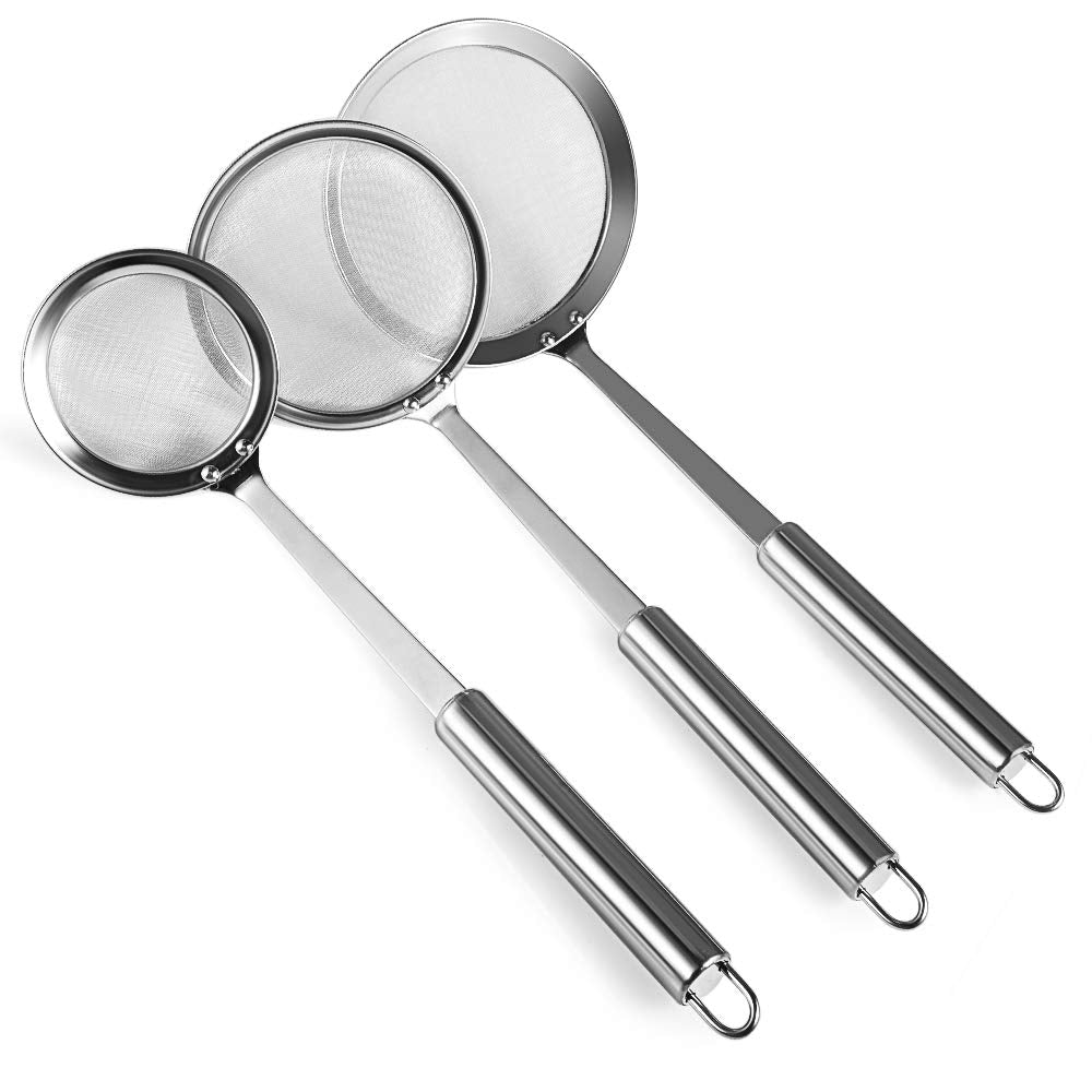 Picowe 3 Pack Skimmer Spoon Stainless Steel Hot Pot Fat Fine Mesh Skimming Grease And Foam Strainer Oil Filter Cooking Mesh Food