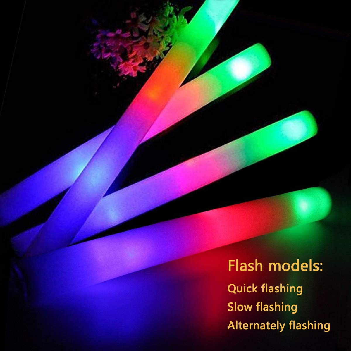 ColorHome Glow Sticks Bulk, 32 Pcs LED Foam Sticks Glow in the Dark Party Supplies with 3 Modes Colorful Flashing,Light Up Baton