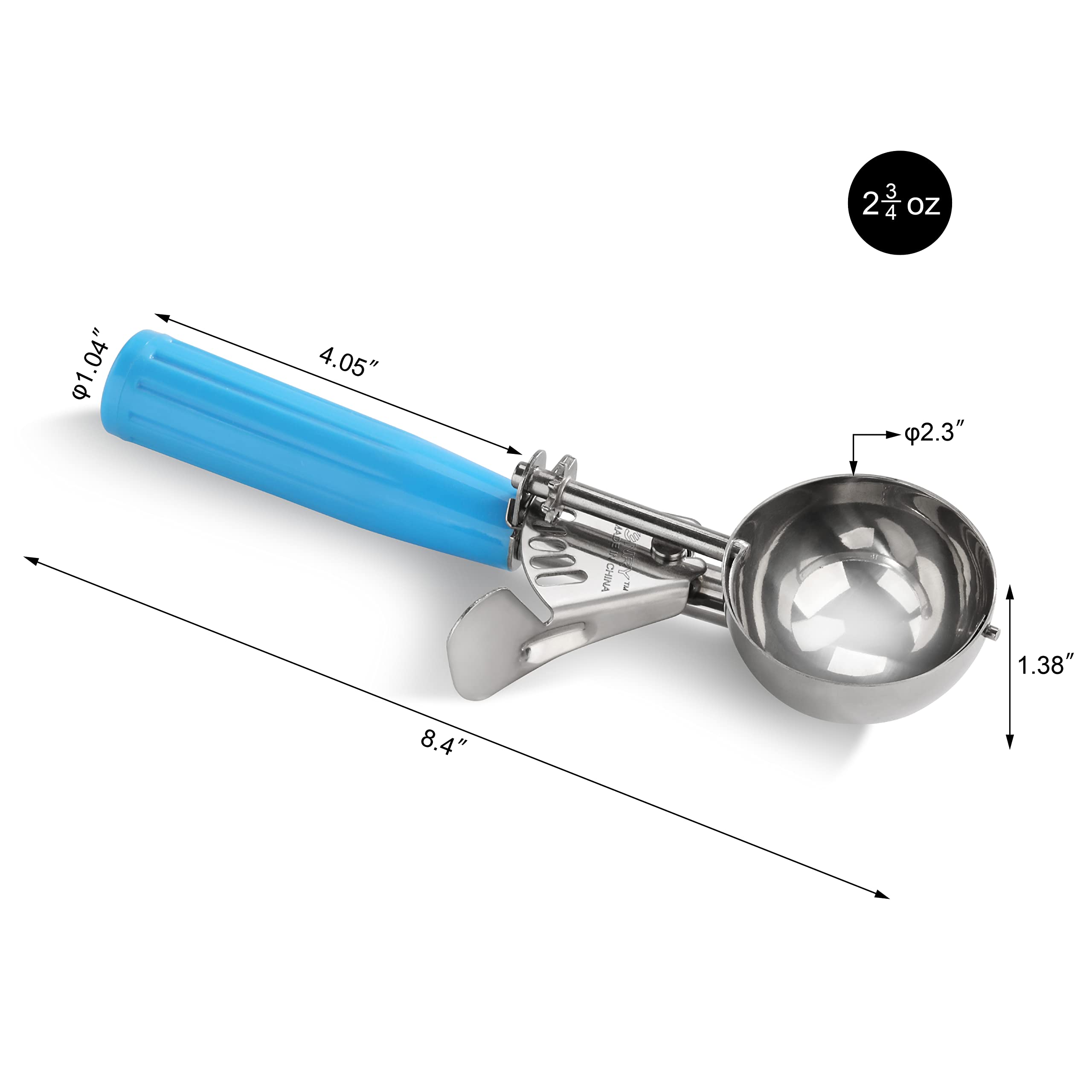 New Star Foodservice 34820 Commercial-Grade Thumb Press Food Disher/Ice Cream Scoop, 18/8 Stainless Steel, 2.75 Oz, Size 16, Blu