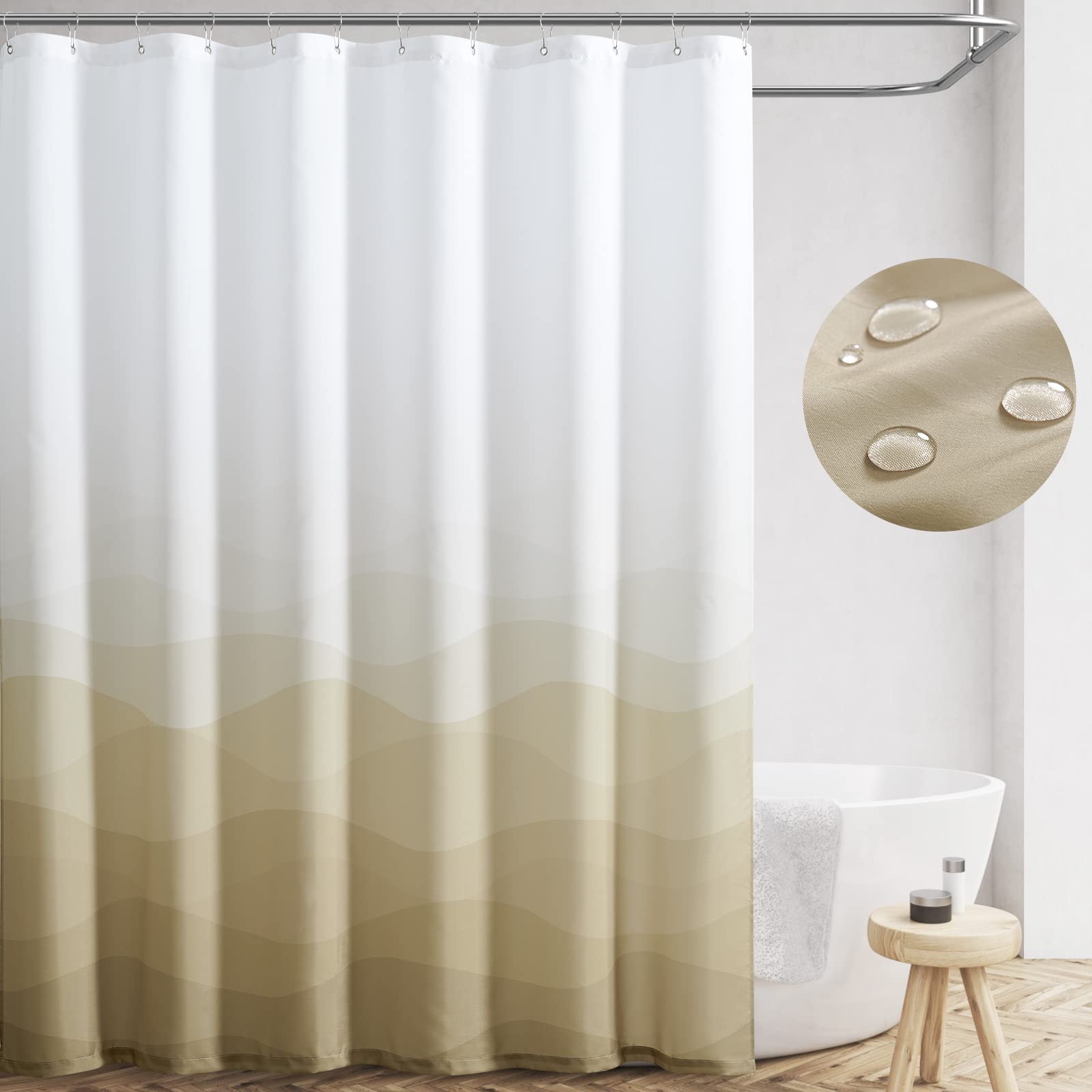 Jinchan Ombre Taupe Shower Curtain Fabric Shower Curtain Coastal Beach Ocean Wave Bathroom Shower Curtain Gradual Color Design N