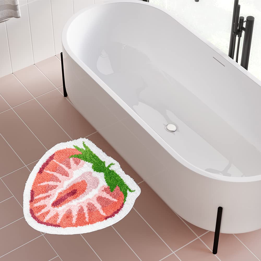 ZSCYD-yingda1992 Strawberry Fruit Shaped Rug Fruits Bath Mat Rug Non-Slip Bathroom Door Mat for Bedroom Bathroom Kitchen Cartoon Area Rug for Shower Room Soft Bathmat Home Decor