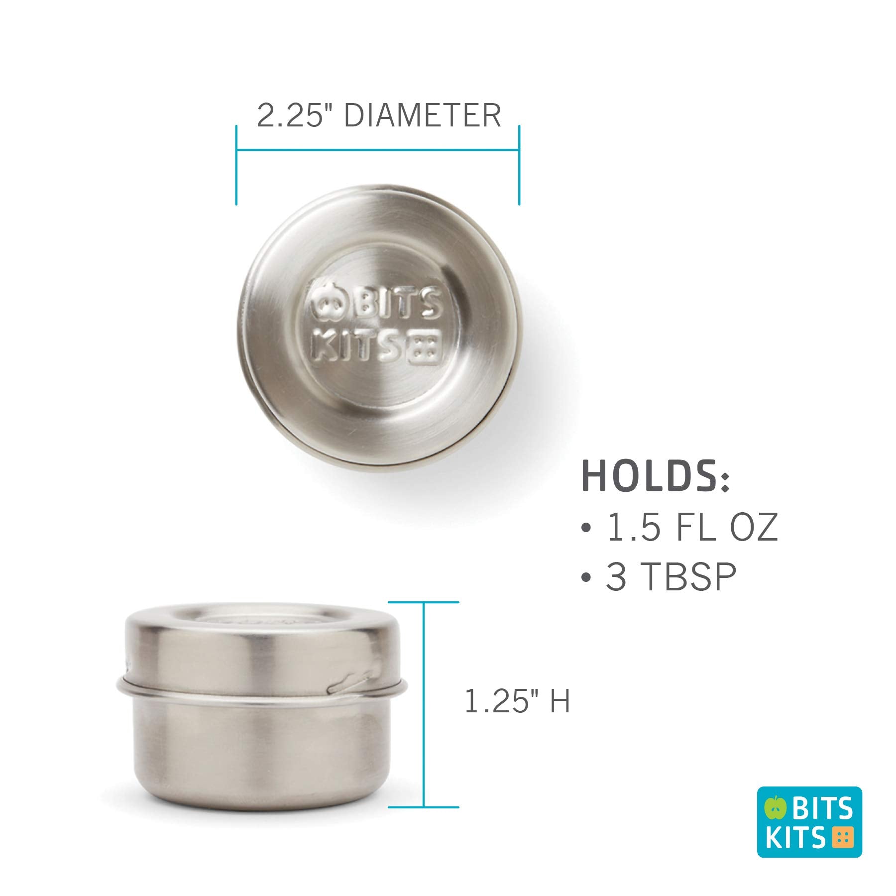 Bits Kits Stainless Steel Reusable Condiment And Snack Containers, Set Of 3