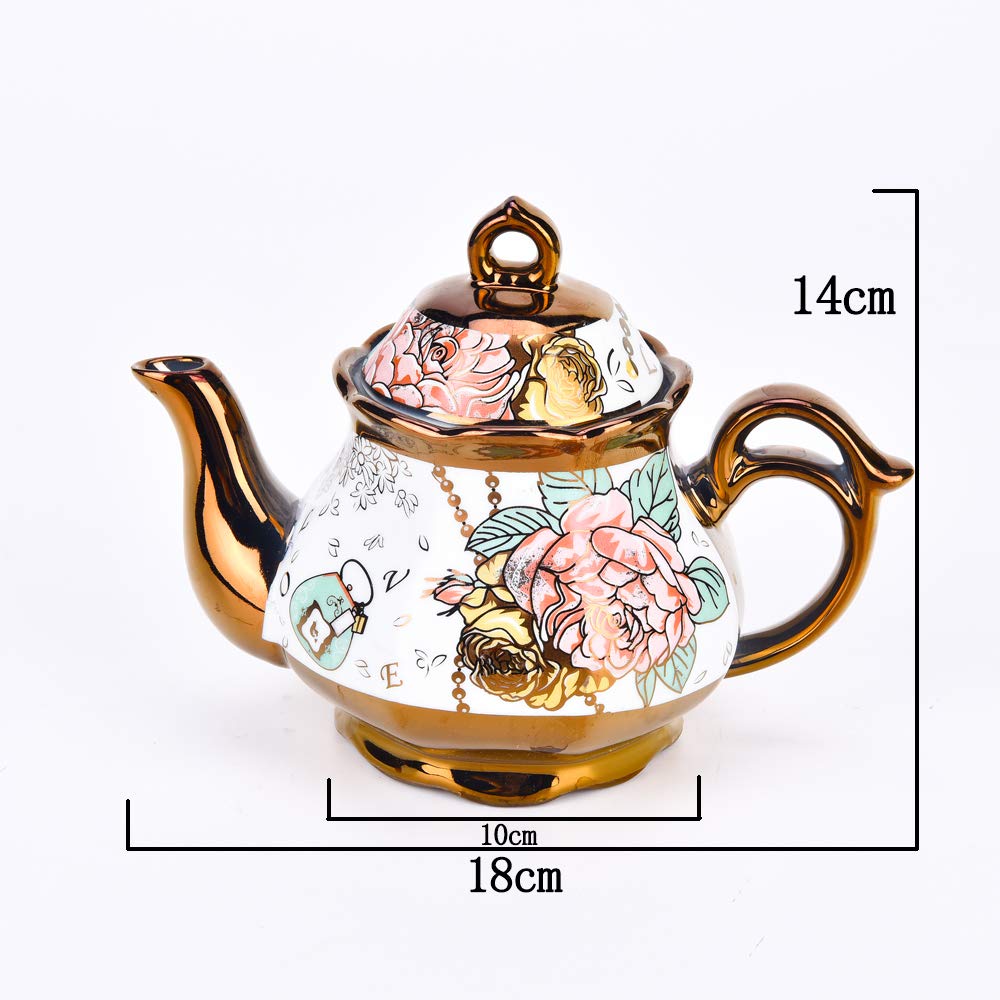 DaGiBayCn 20 Piece European Ceramic Tea Set Coffee set Porcelain Tea SetWith Metal Holder flower tea set Red Rose Painting 160ML/Cup 460ML/Pot (Large version).