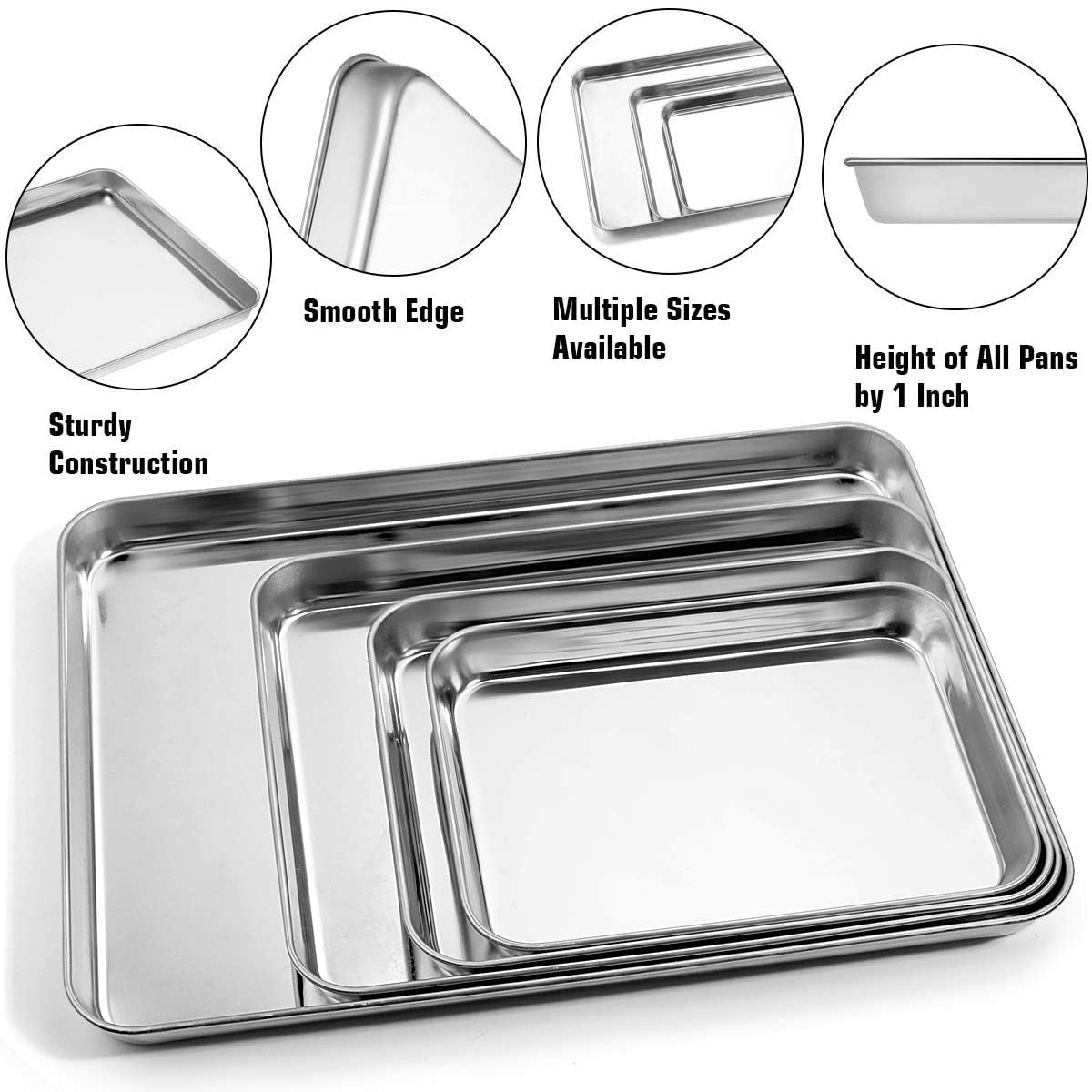 Yododo Baking Sheet With Silicone Mat Set, Set Of 8 (4 Sheets + 4 Mats), Stainless Steel Cookie Sheet Baking Pans With Reusable