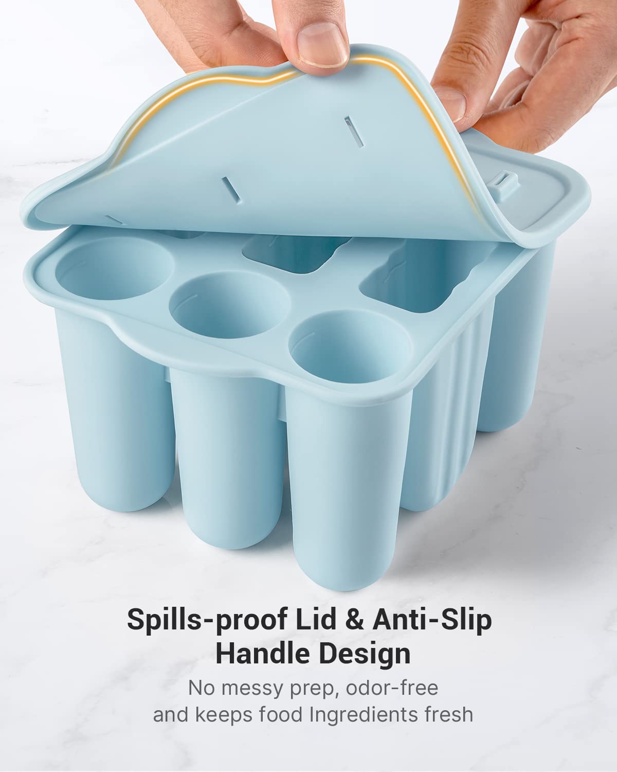 MEETRUE Popsicle Molds Set, 9 Silicone BPA-Free Ice Pop Makers, Blue, Includes Sticks & Bags, Model BBMJ9BLUE-0426GM