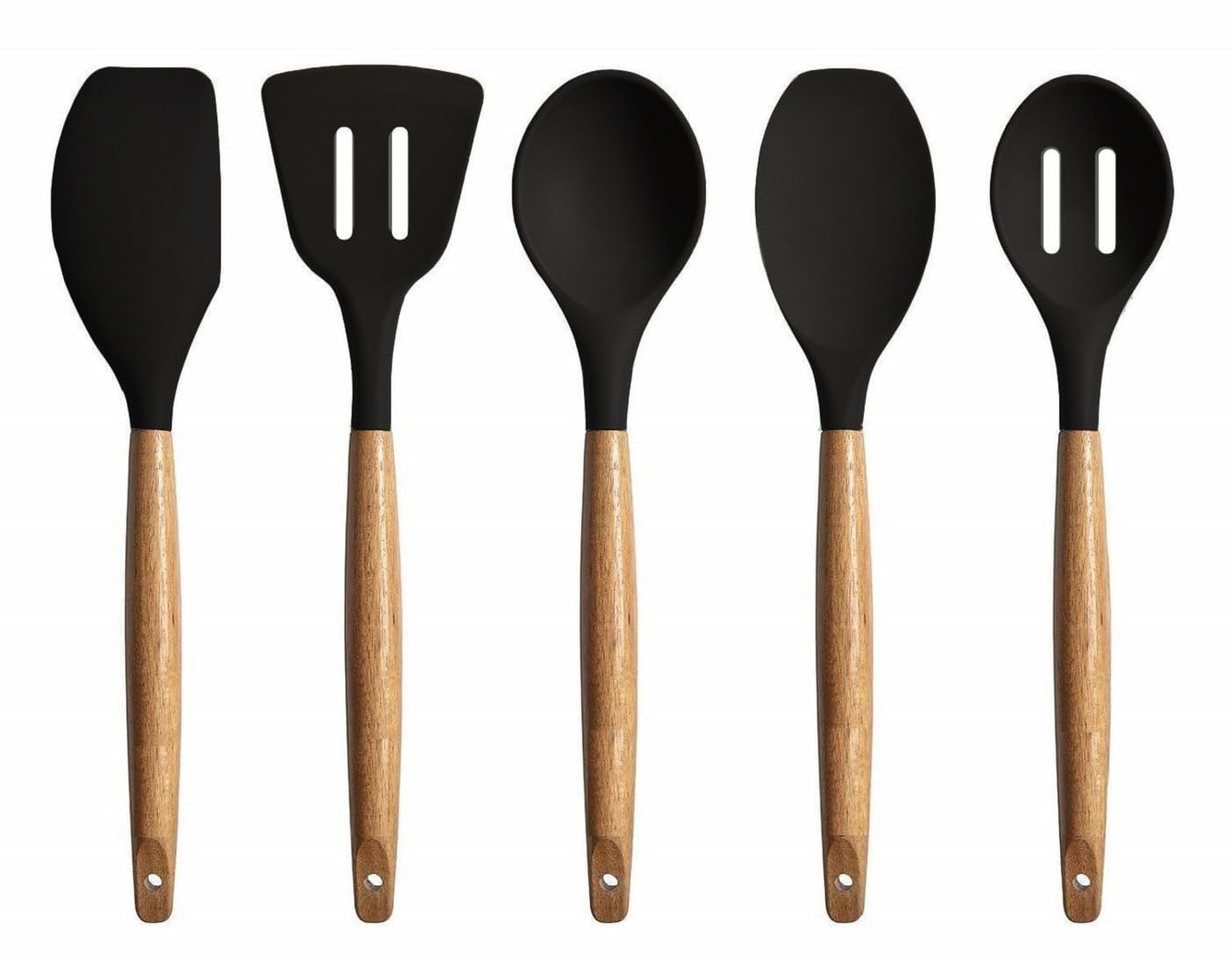 Zunbella 5 Pcs Grey Silicone Spatula Set For Kitchen With Wooden Handle | Utensils For Baking, Cooking & Mixing | Heat Resistant