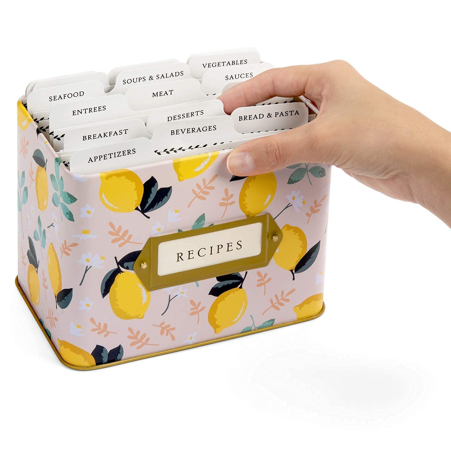 Jot & Mark Recipe Card Complete Gift Box | Decorative Recipe Tin Box (Lemon Zest)
