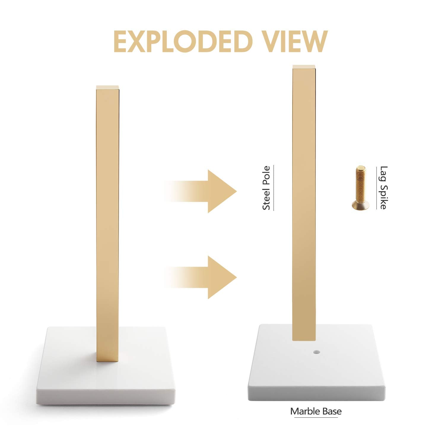 Lutavoy Paper Towel Holders Kitchen Standing Paper Towel Roll Holders With Marble Base Copper Plated(Kz20 Gold&White)