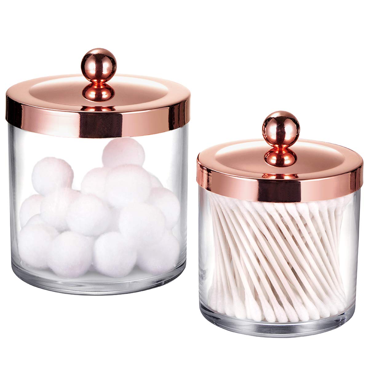 Sheechung 2 Pack Premium Plastic Apothecary Jars - Qtip Holder Bathroom Vanity Kitchen Countertop Storage Organizer Canisters Fo