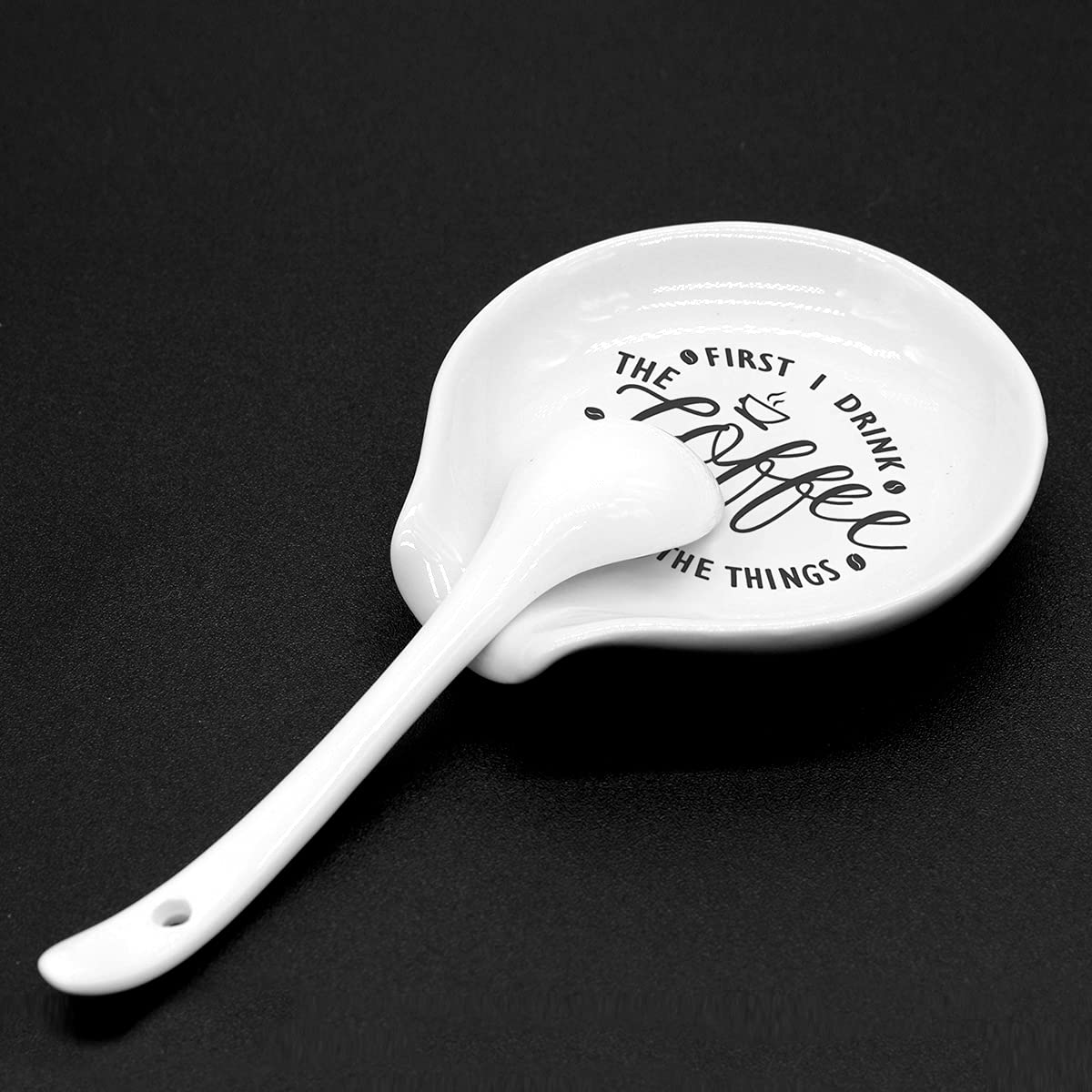 Funny Coffee Quote First I Drink The Coffee Then I Do The Things Ceramic Coffee Spoon Holder-Coffee Spoon Rest -Coffee Station D