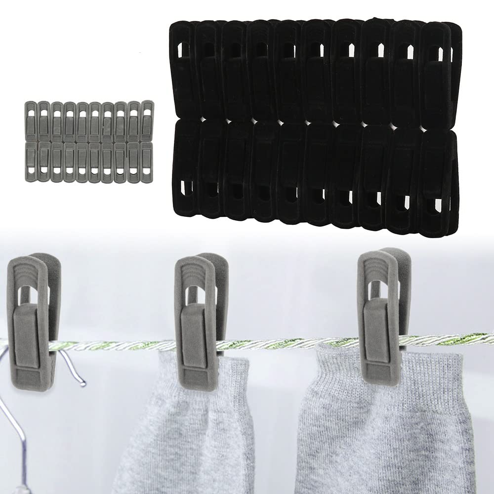 Mateda Velvet Hangers Clips Strong Finger Clips Perfect For Thin Velvet Hangers (Black, 20)