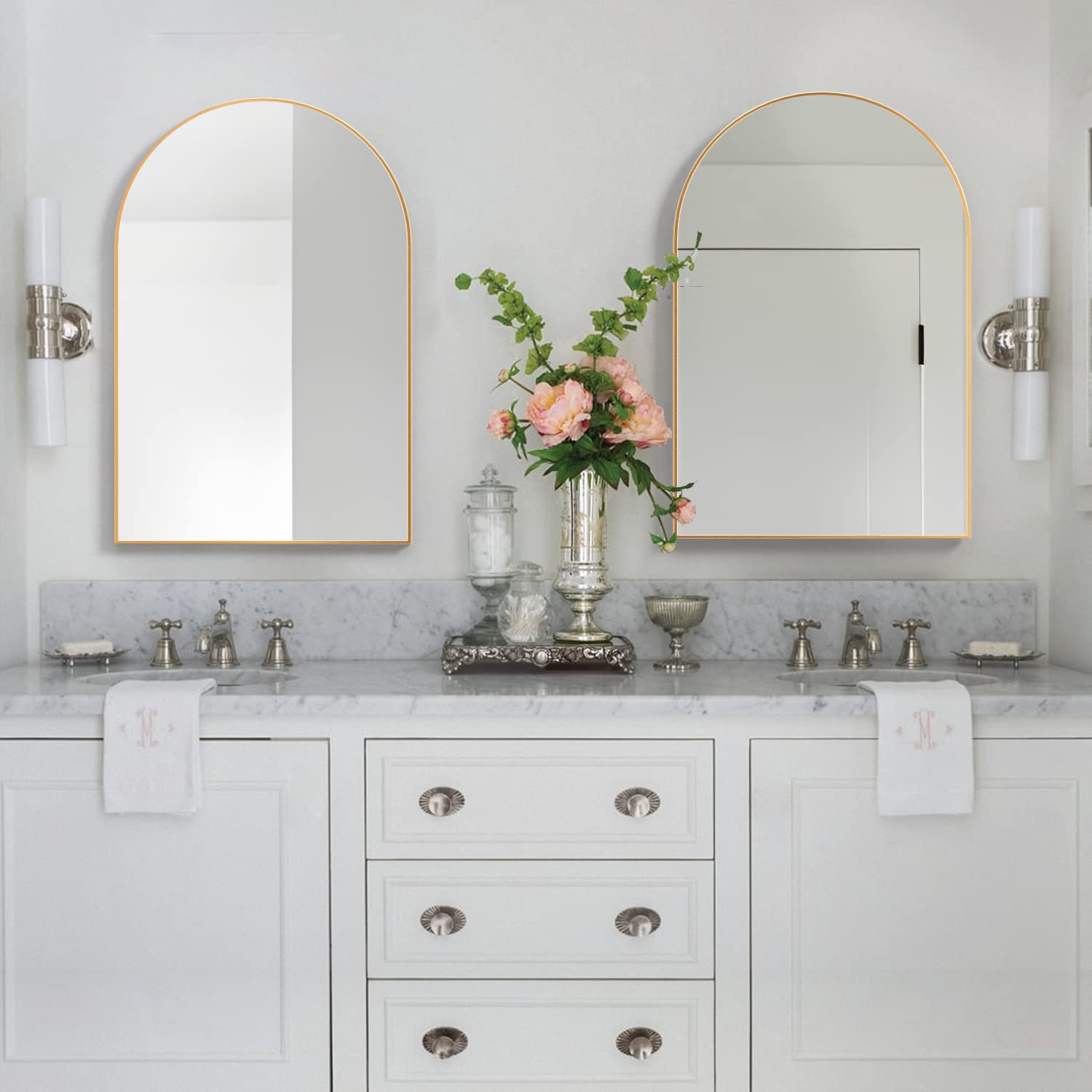 Neuweaby Wall Mounted Mirror, Arched Wall Mirror For Bathroom, 24''X36'' Arch Bathroom Mirror With Metal Frame, Gold Vanity Mirr
