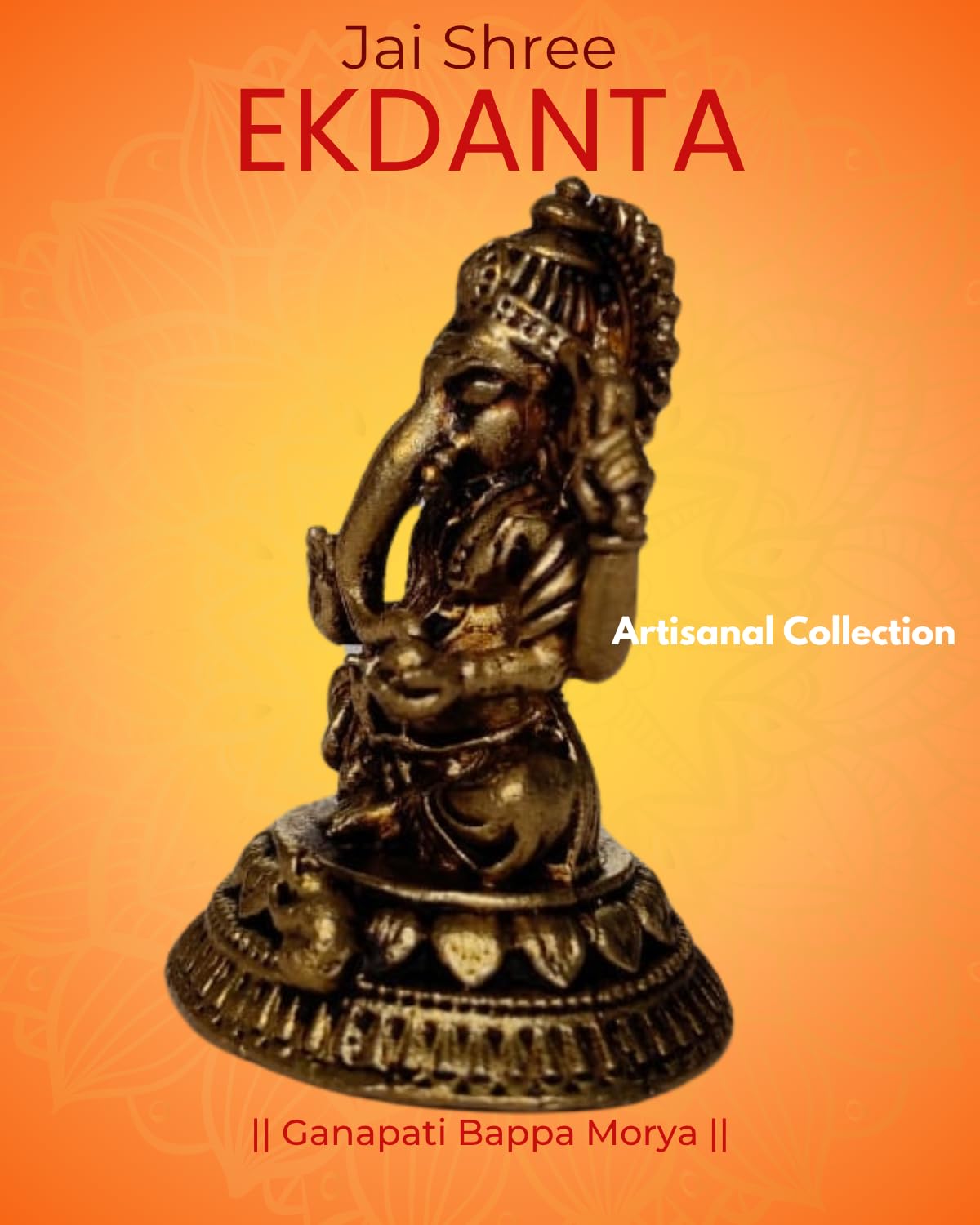 Artisanal Collection Pure Brass Lord Ganesha Idol For Home Decor, Car Dashboard & Pooja Room - Small Ganesh Ji Ki Murti Figurine