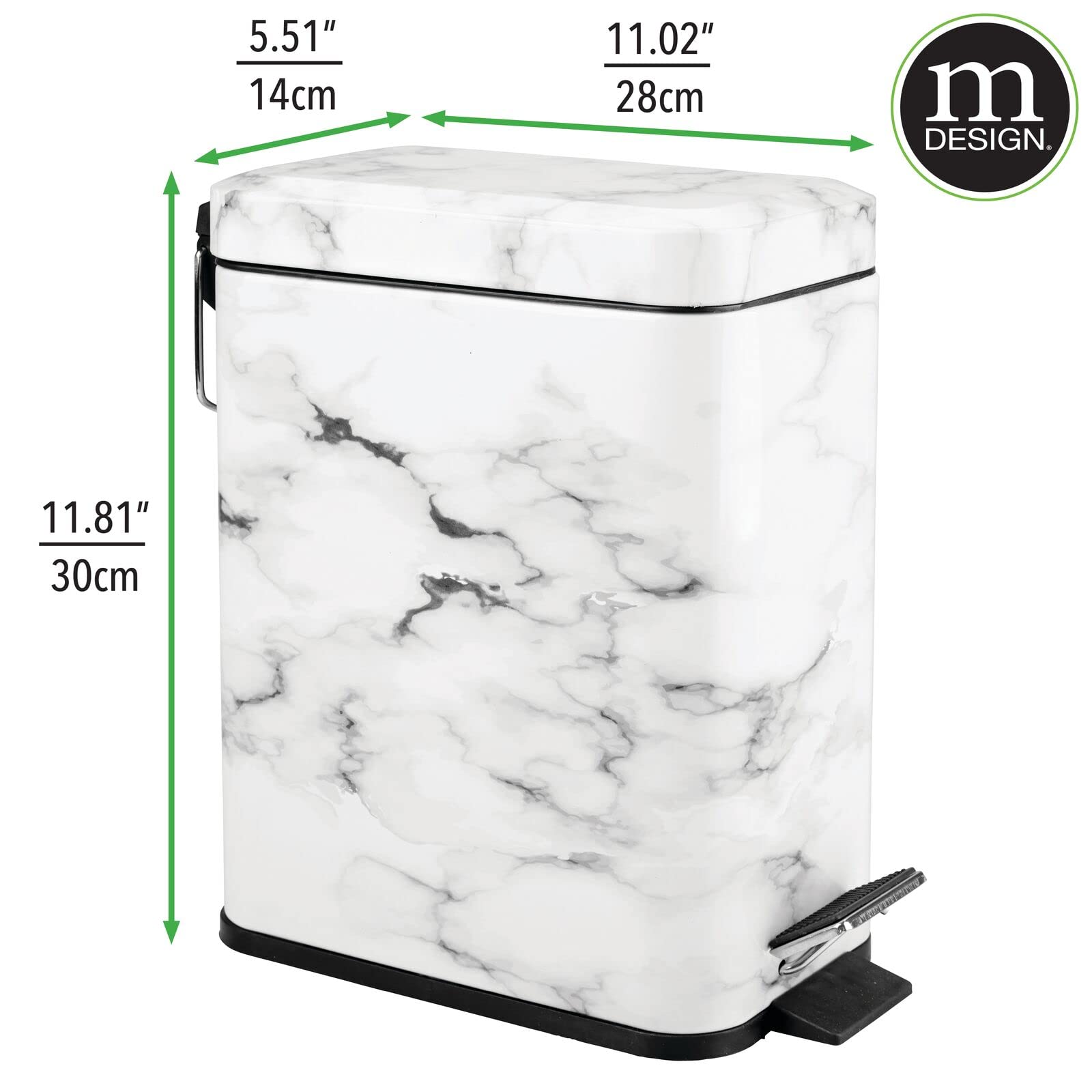 mDesign Small Modern 1.3 Gallon Rectangle Metal Lidded Step Trash Can, Compact Garbage Bin with Removable Liner Bucket and Handl