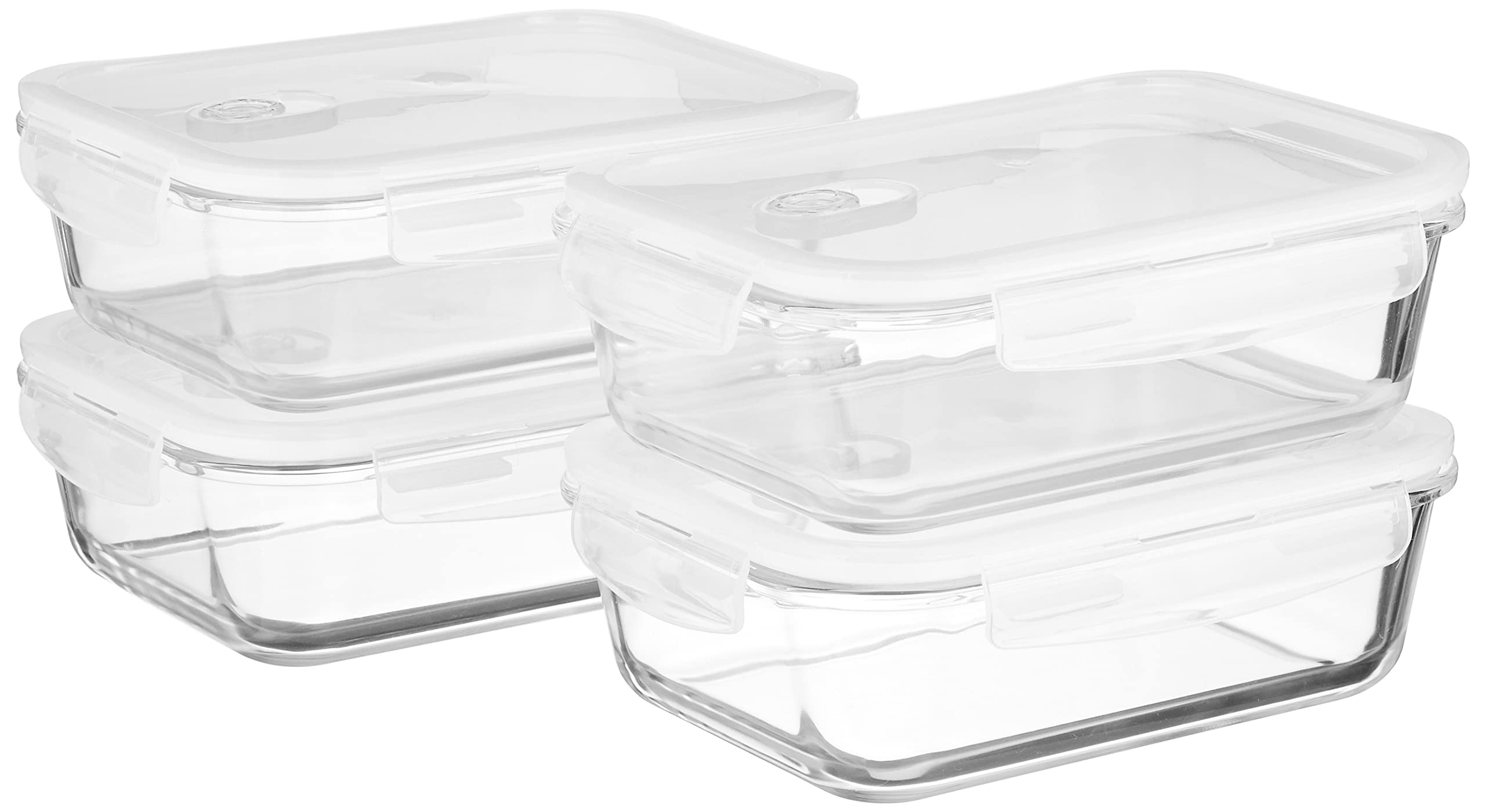 Amazon Brand - Solimo Borosilicate Glass Containers With Air-Vent Lids | Set Of 4 | For Kitchen/Tiffin | Rectangle | 1,500 Ml Ea