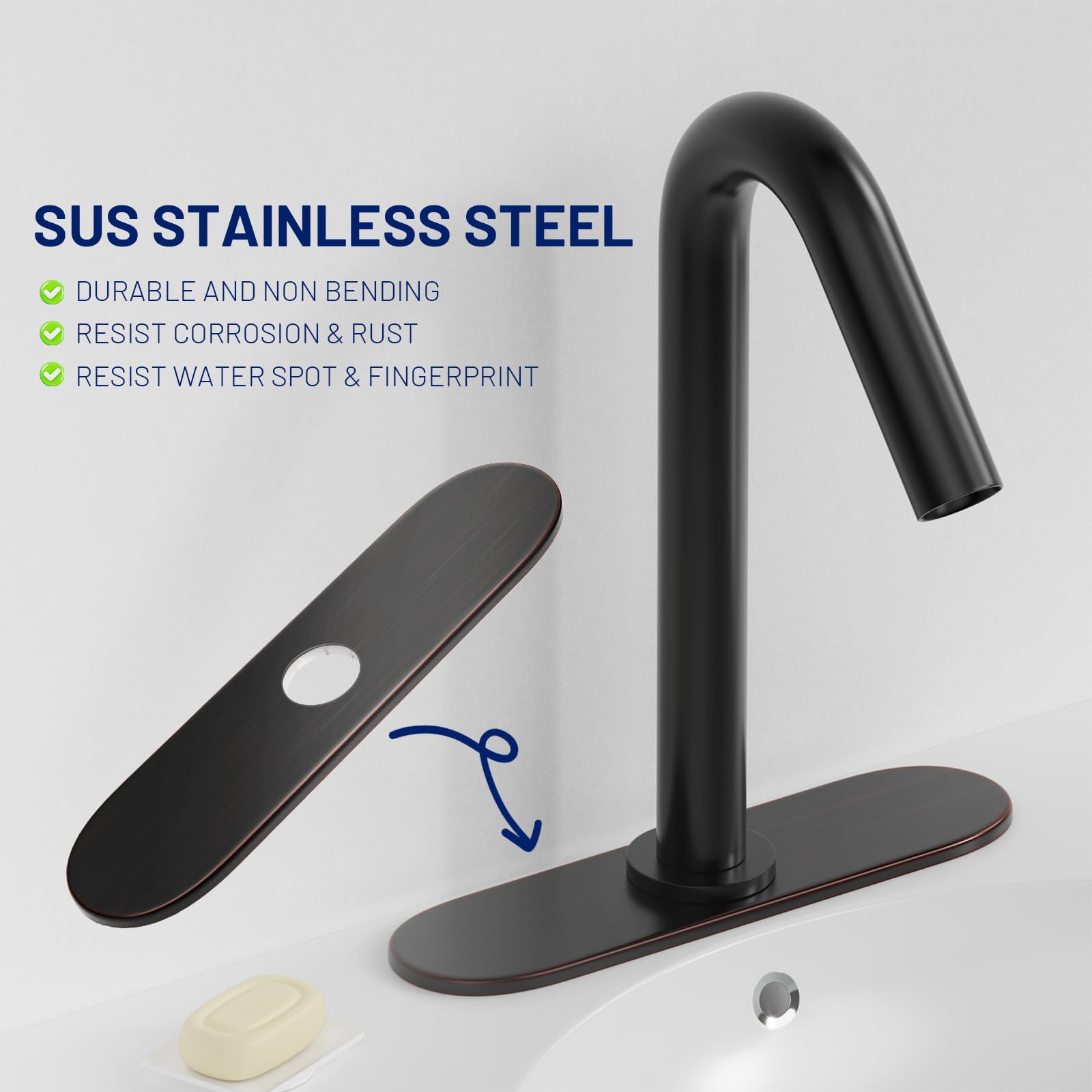 BWE Round 10 Inch Kitchen Sink Faucet Hole Cover Deck Plate Oil Rubbed Bronze Outside Escutcheon Plate Stainless Steel Cover Plate for 1 or 3 Hole Sink Hole