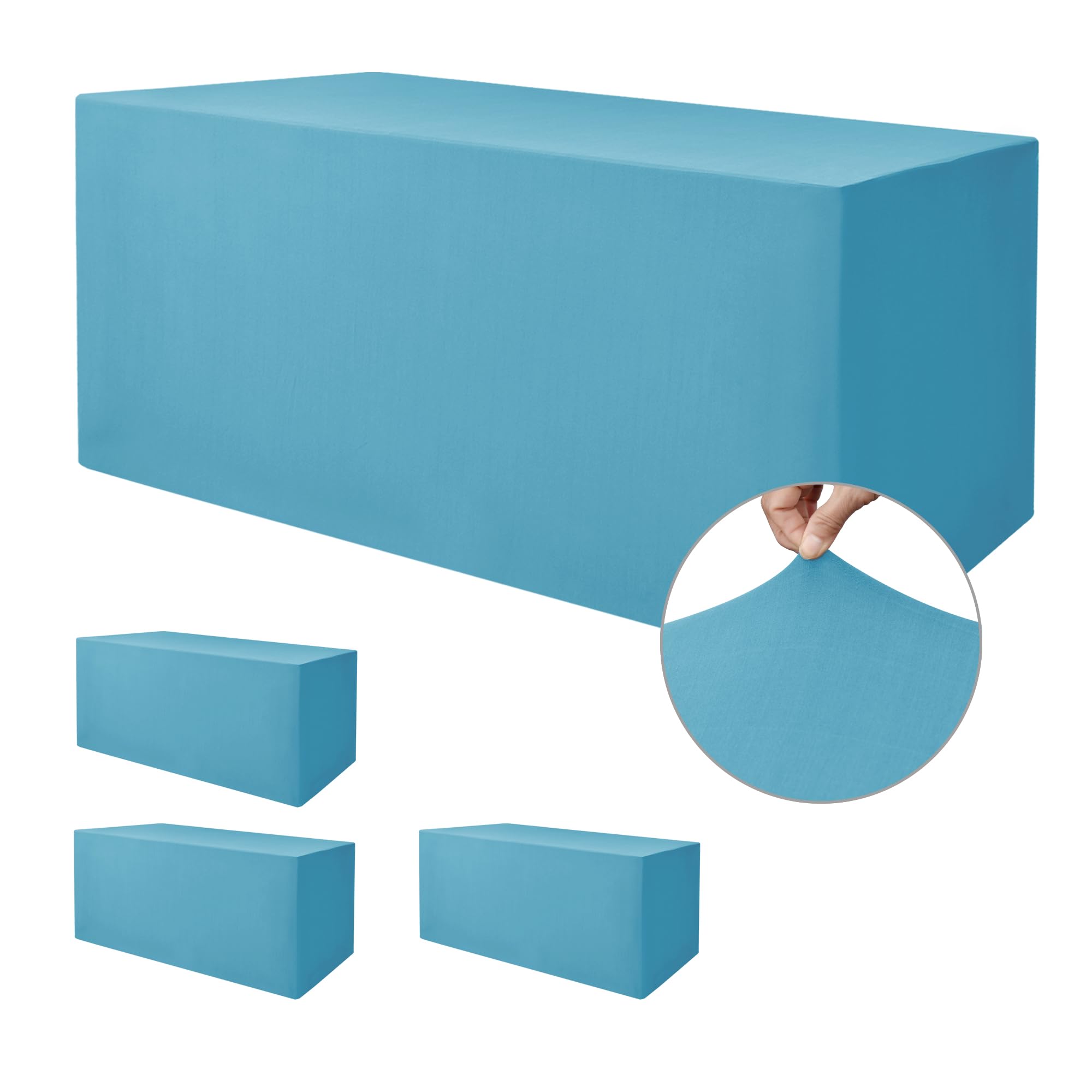Nasitos Fitted Table Covers Stretch Spandex - 72 x 30 Inch - 4 Pack Turquoise Rectangle Table Clothes for 6 Foot Folding Tables,