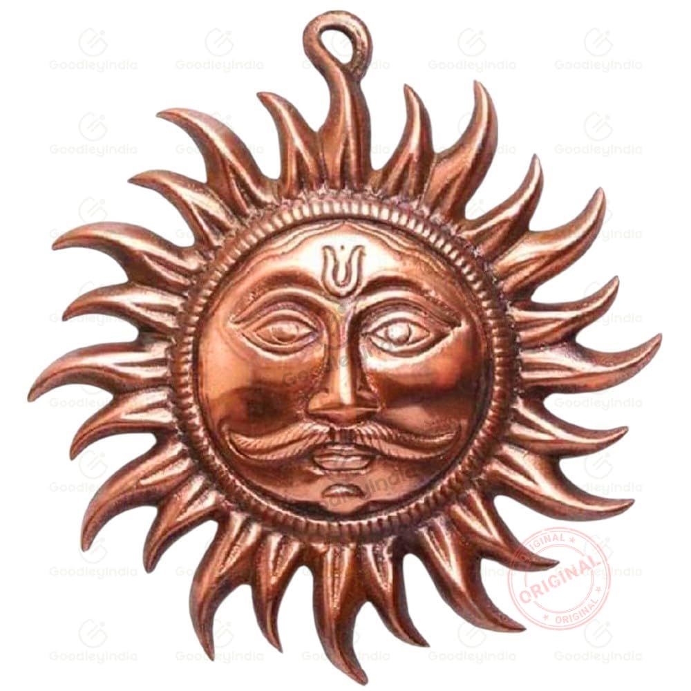 Urbanshilp Copper Small Idol Of Sun Face Wall Hanging, Suraj For Positivity At Home & Office | Sun Face Statue Puja Vastu Items 