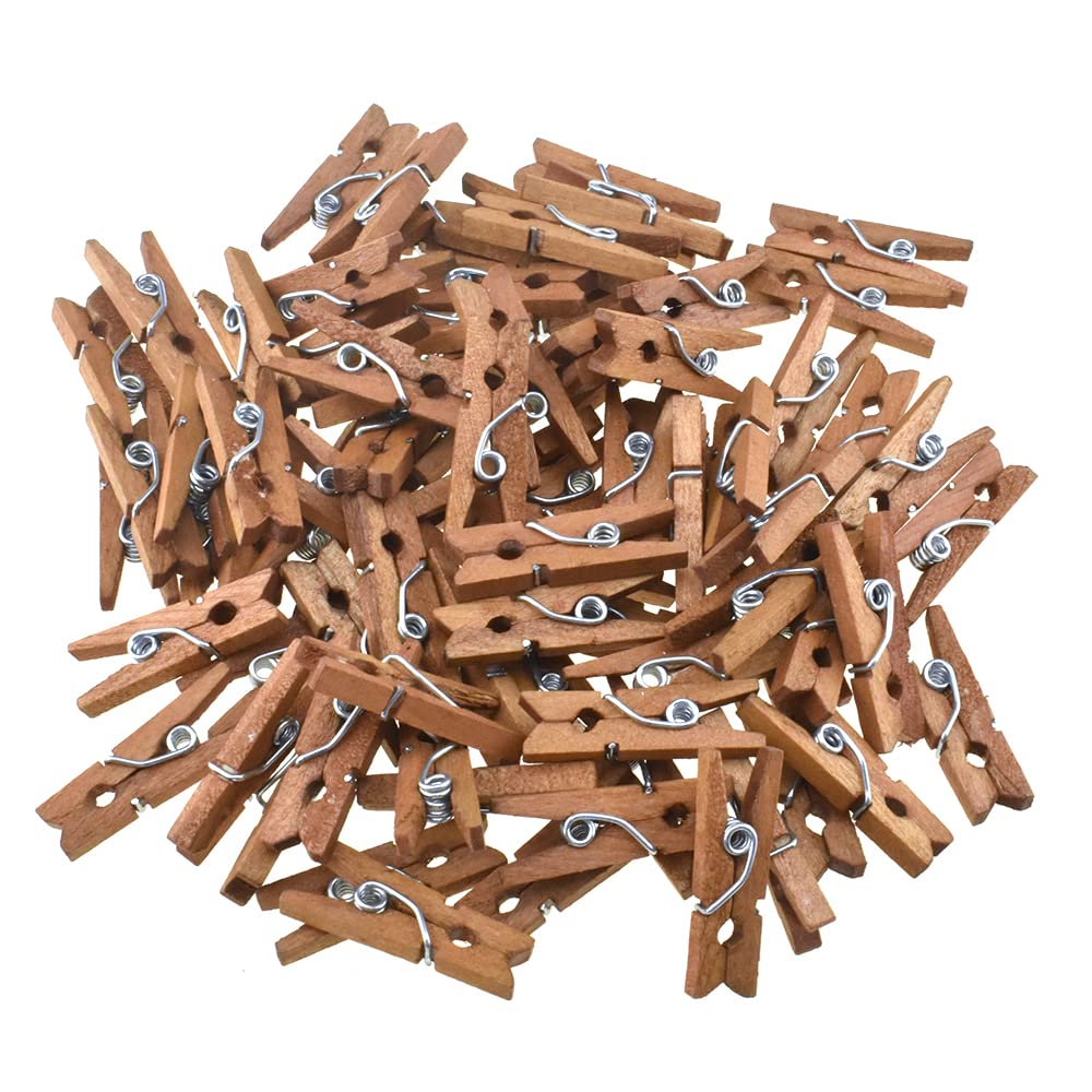 Hahiyo Brown Wooden Clothes Pins Clothespins Mini Aviod Fall Apart 1 Inches Length 80 Pack Strong Springs No Rust No Discolorati
